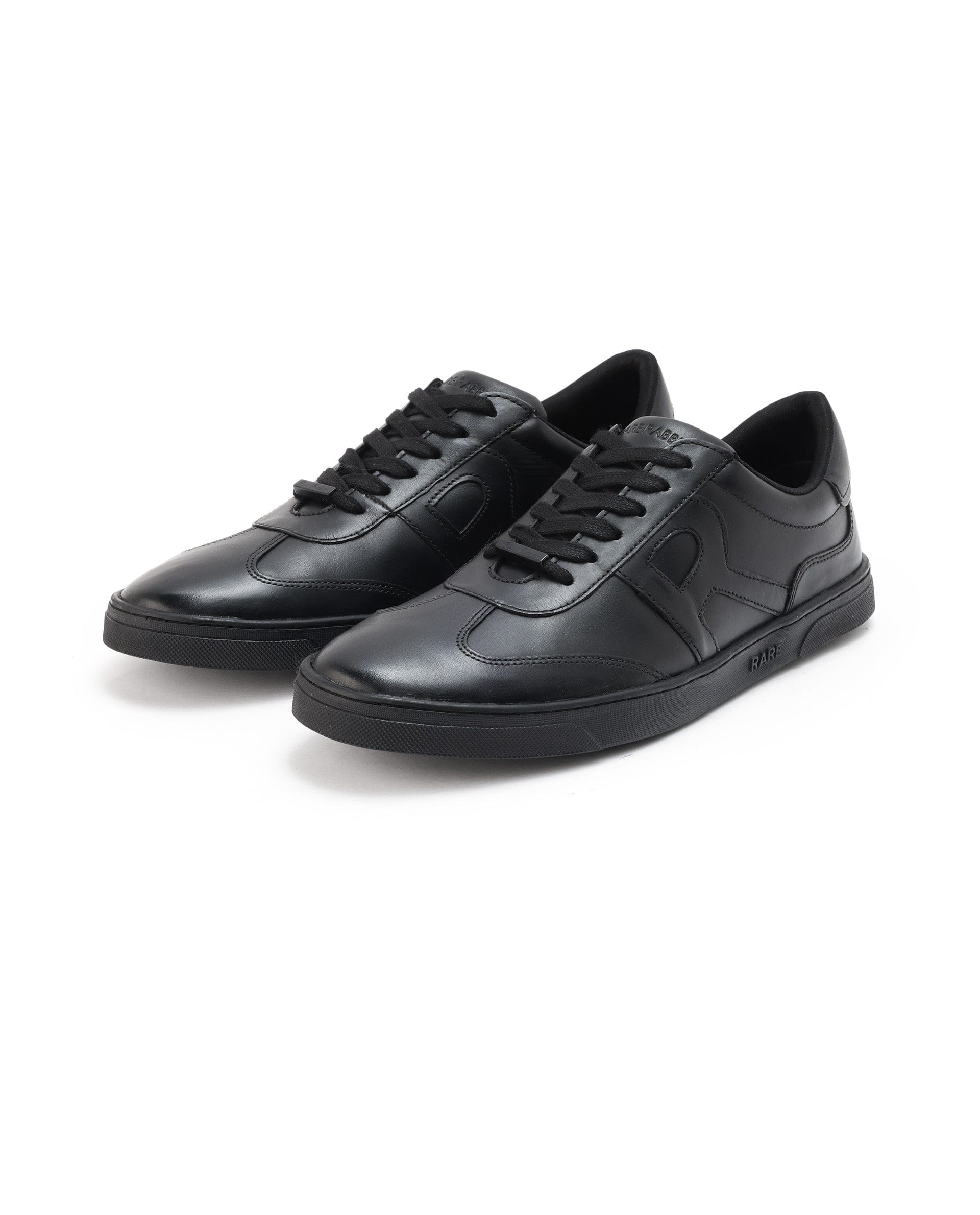 RAREZ Rare Rabbit Mens Merc Black Round Toe Genuine Leather Lace Up Low Top Sneaker Shoes