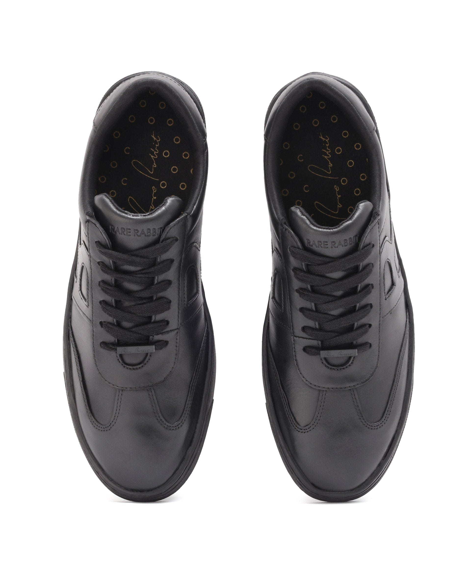RAREZ Rare Rabbit Mens Merc Black Round Toe Genuine Leather Lace Up Low Top Sneaker Shoes