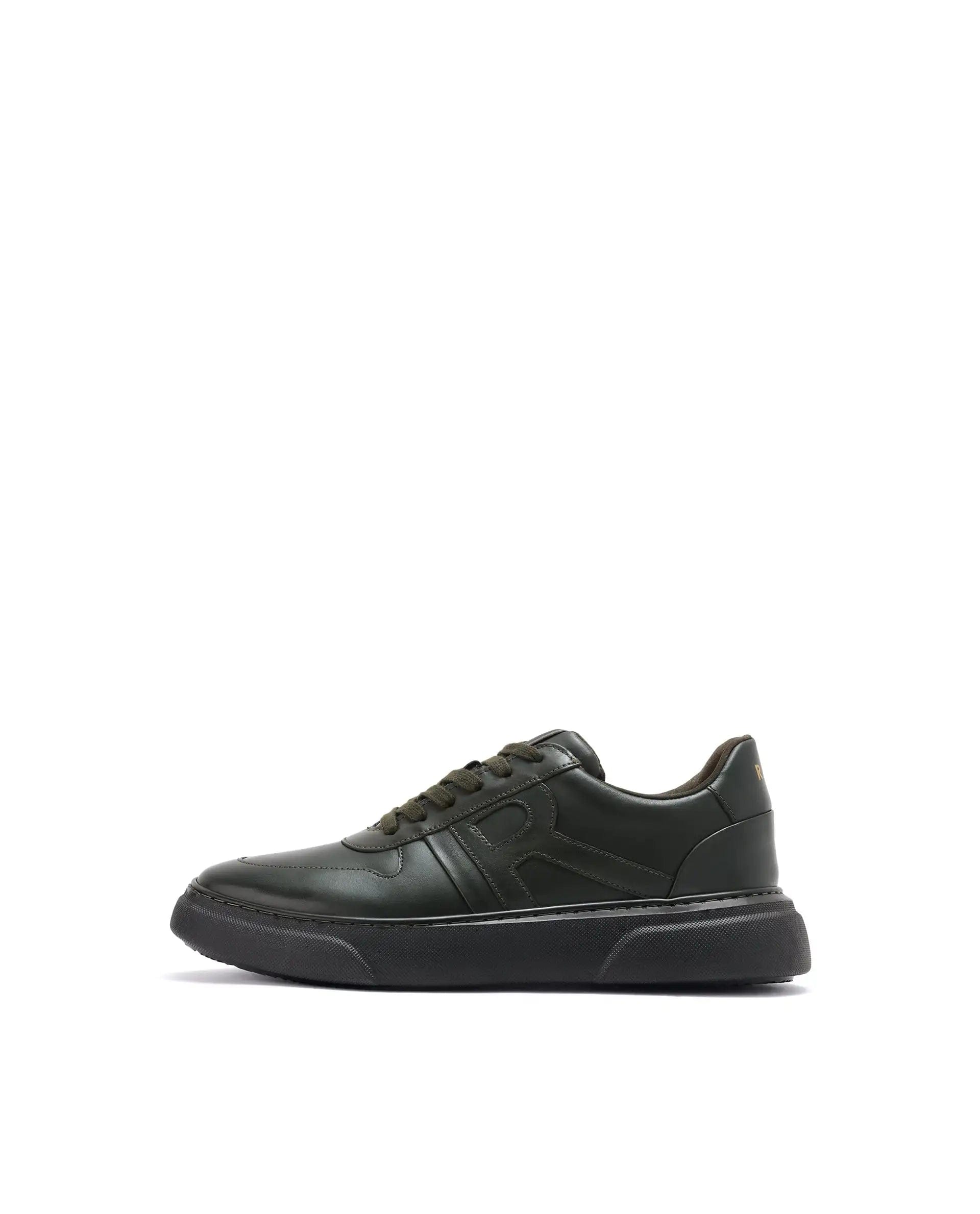 RAREZ Rare Rabbit Men's Cygnus Green Genuine Leather Monotone Low - Top Lace - Up Branded Sneaker Shoes