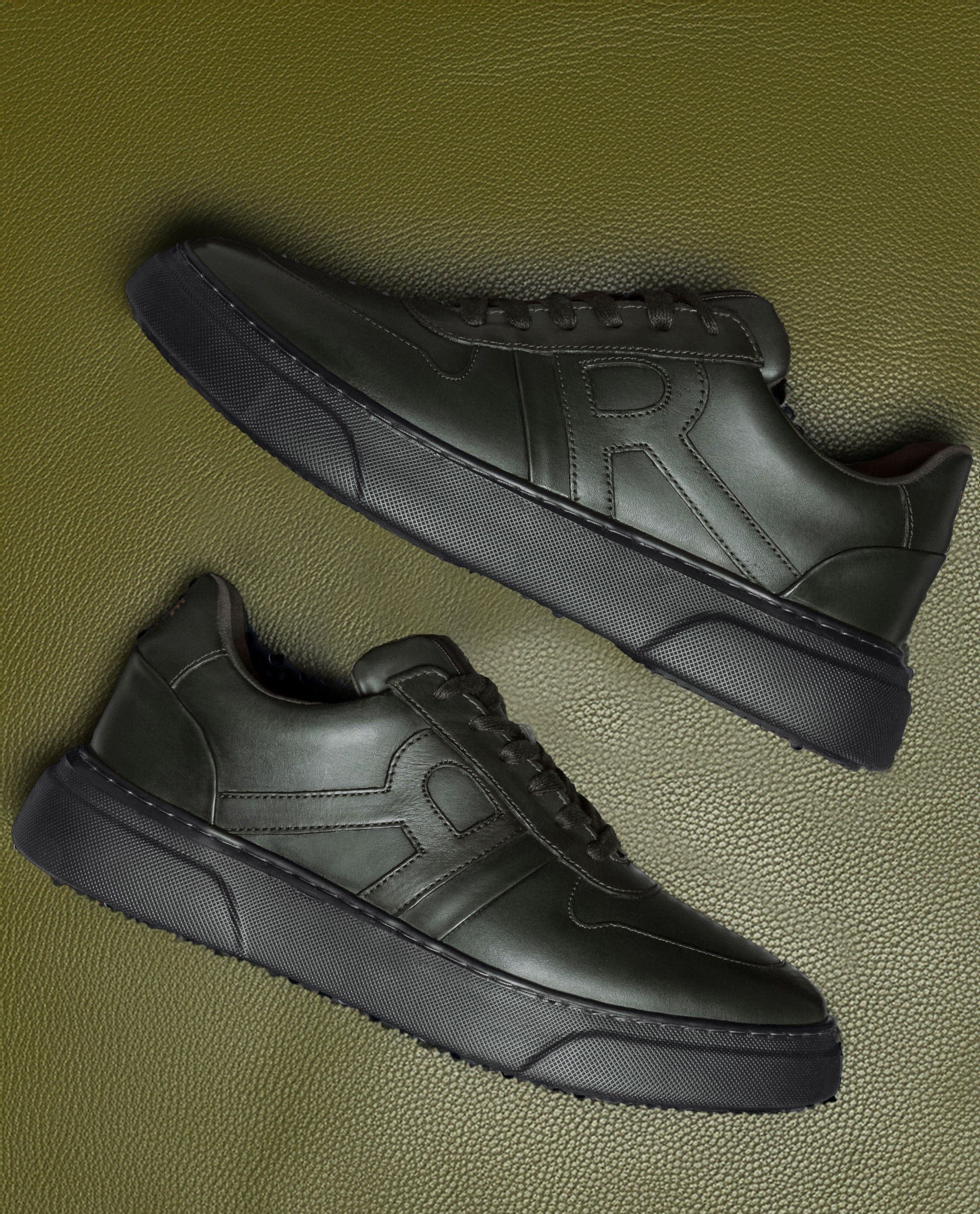RAREZ Rare Rabbit Men's Cygnus Green Genuine Leather Monotone Low - Top Lace - Up Branded Sneaker Shoes