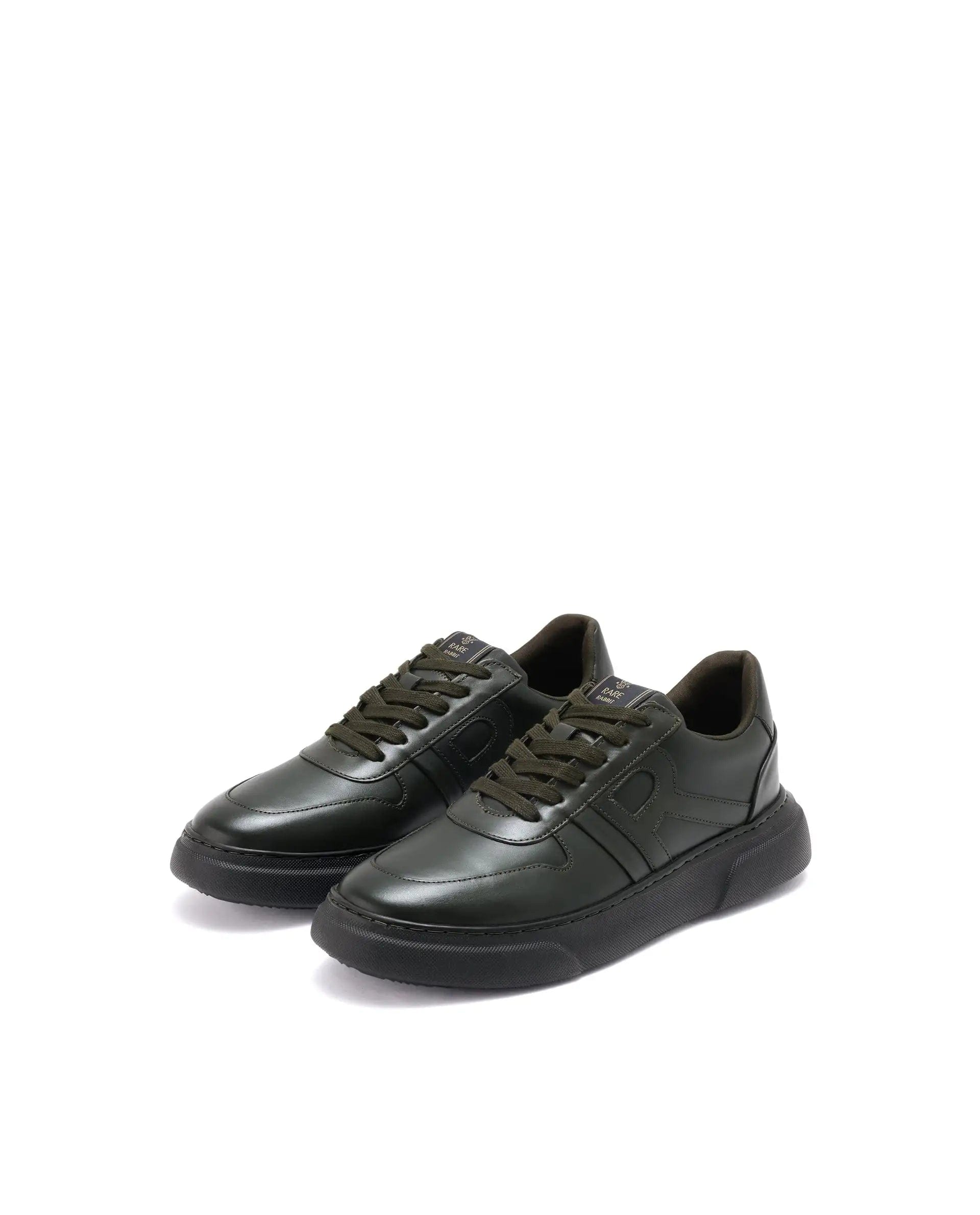 RAREZ Rare Rabbit Men's Cygnus Green Genuine Leather Monotone Low - Top Lace - Up Branded Sneaker Shoes