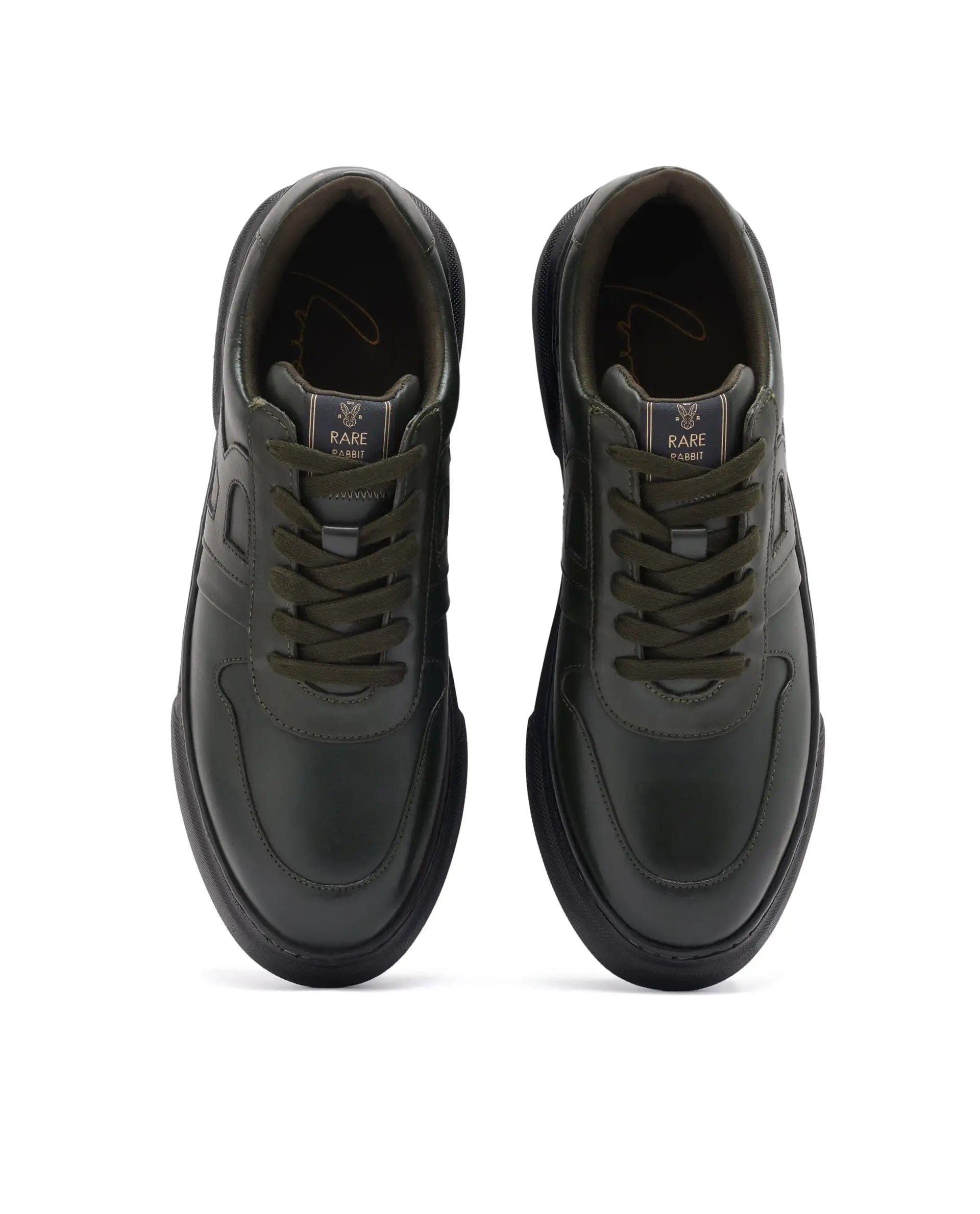 RAREZ Rare Rabbit Men's Cygnus Green Genuine Leather Monotone Low - Top Lace - Up Branded Sneaker Shoes