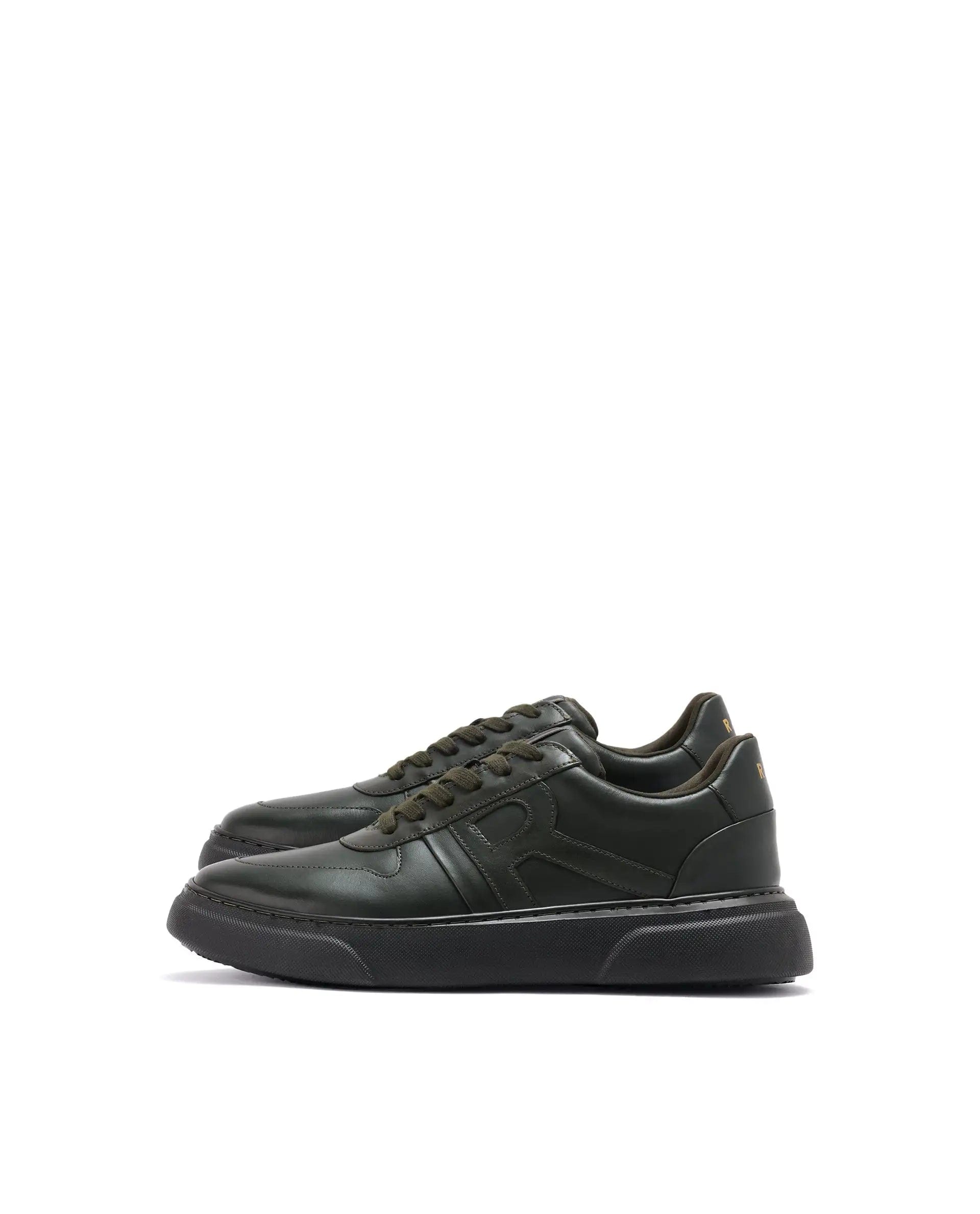 RAREZ Rare Rabbit Men's Cygnus Green Genuine Leather Monotone Low - Top Lace - Up Branded Sneaker Shoes