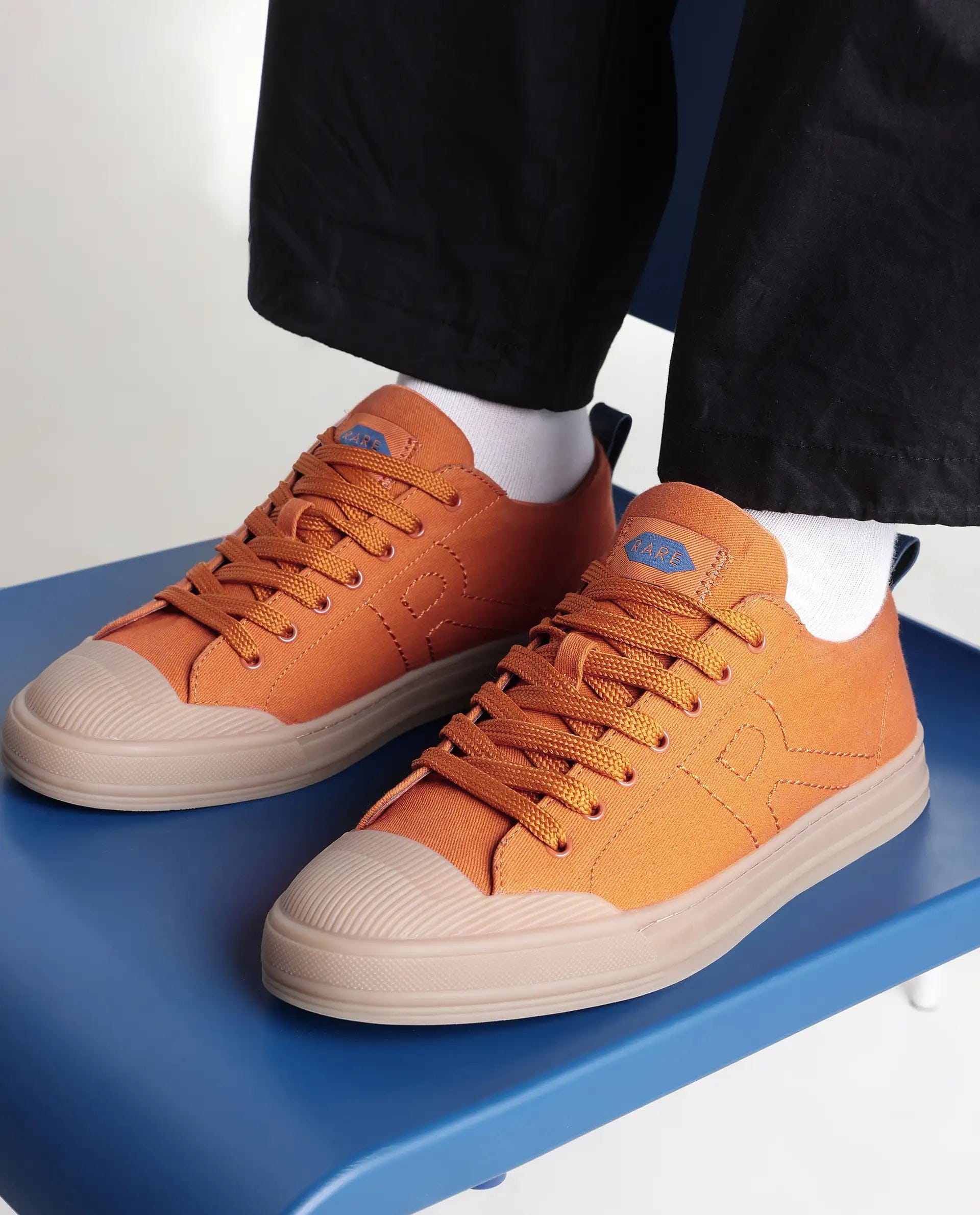 RAREZ Rare Rabbit Men's Sauron 77 Orange Micro Leather Sneaker