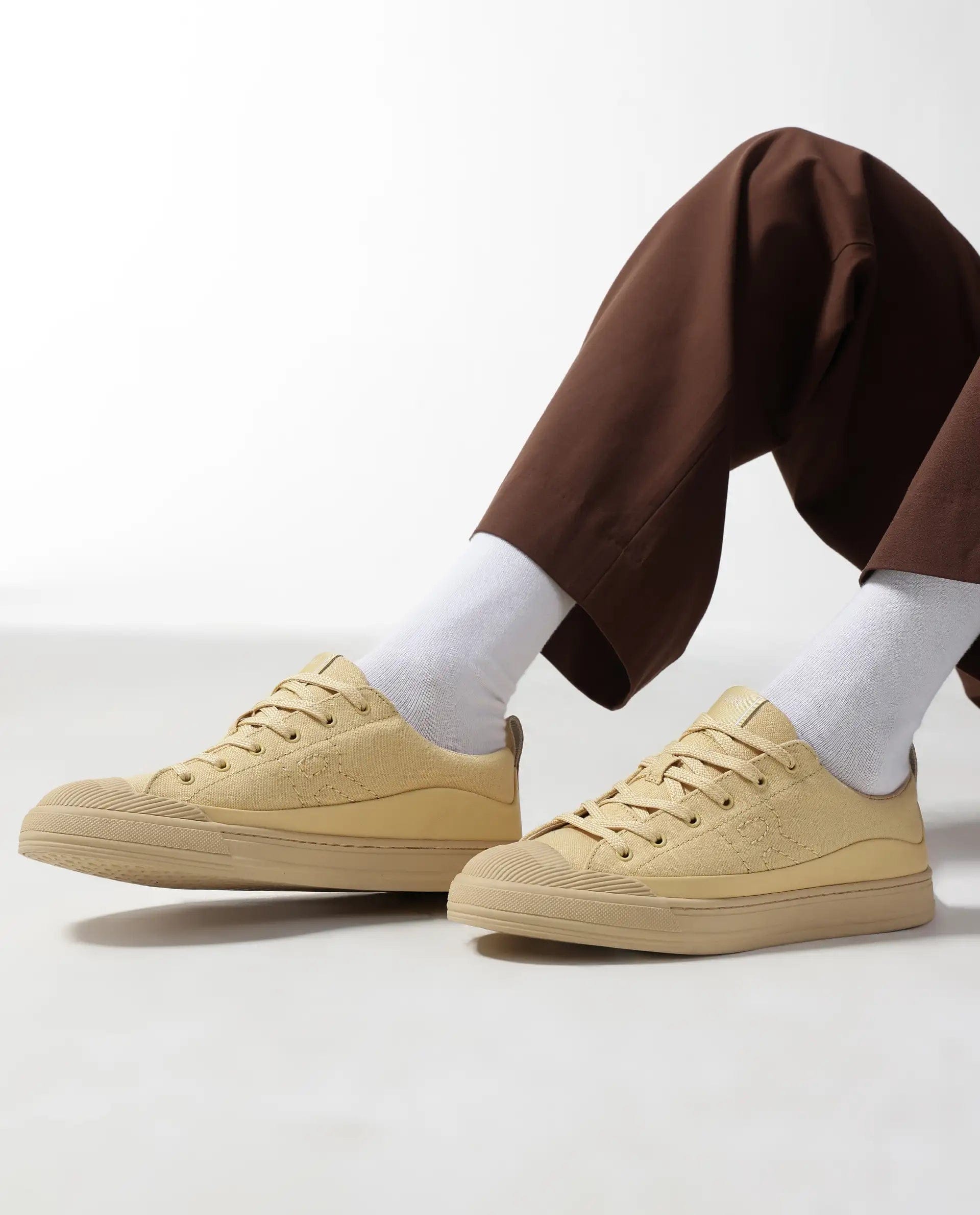 RAREZ Rare Rabbit Men's Sauron Wave 60 Light Yellow Micro Leather Sneaker