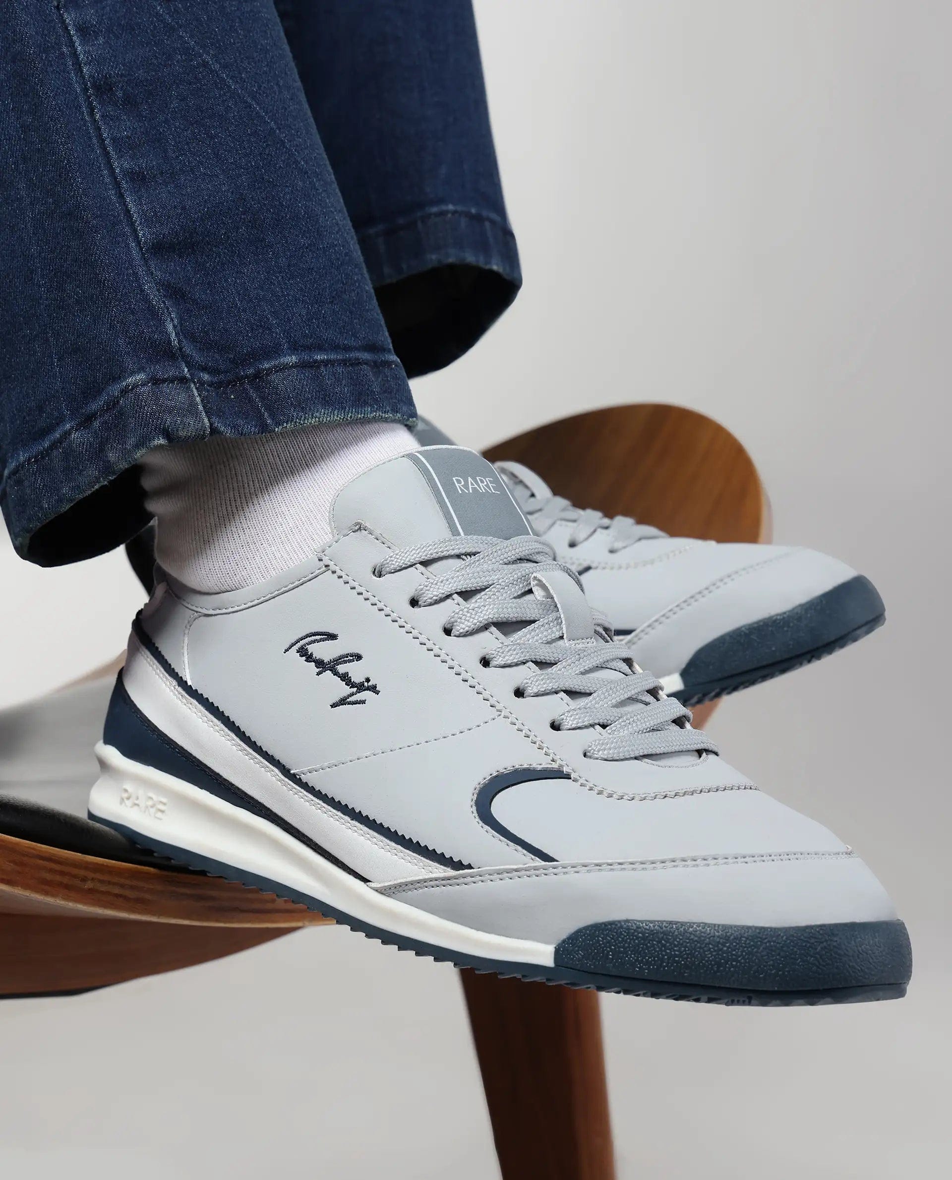 RAREZ Rare Rabbit Men's Omex Light Grey Micro Fiber Sneaker