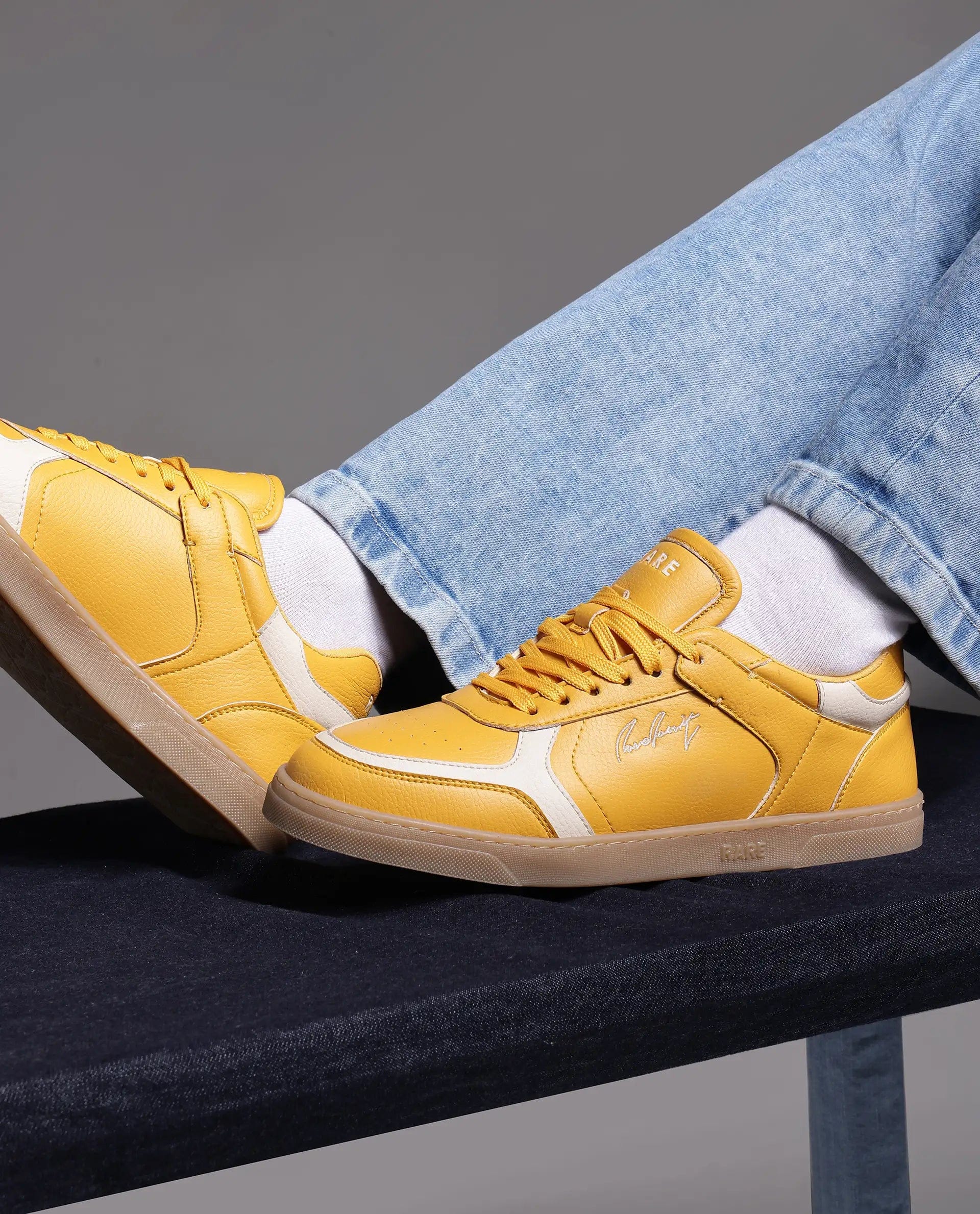 RAREZ Rare Rabbit Men's Inforo Mustard Micro Leather Sneaker