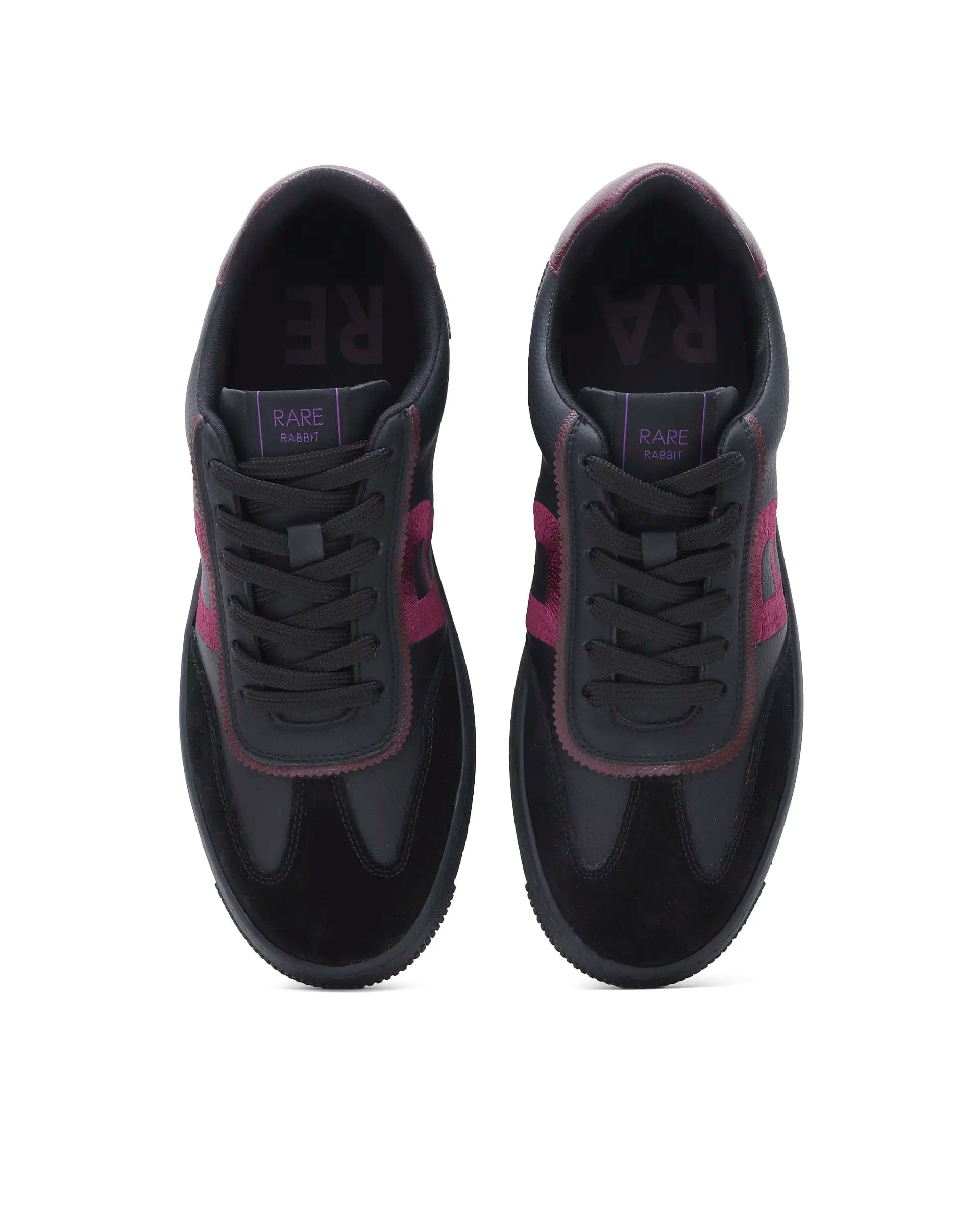 RAREZ Rare Rabbit Men's Embroy Black Micro Leather Sneaker