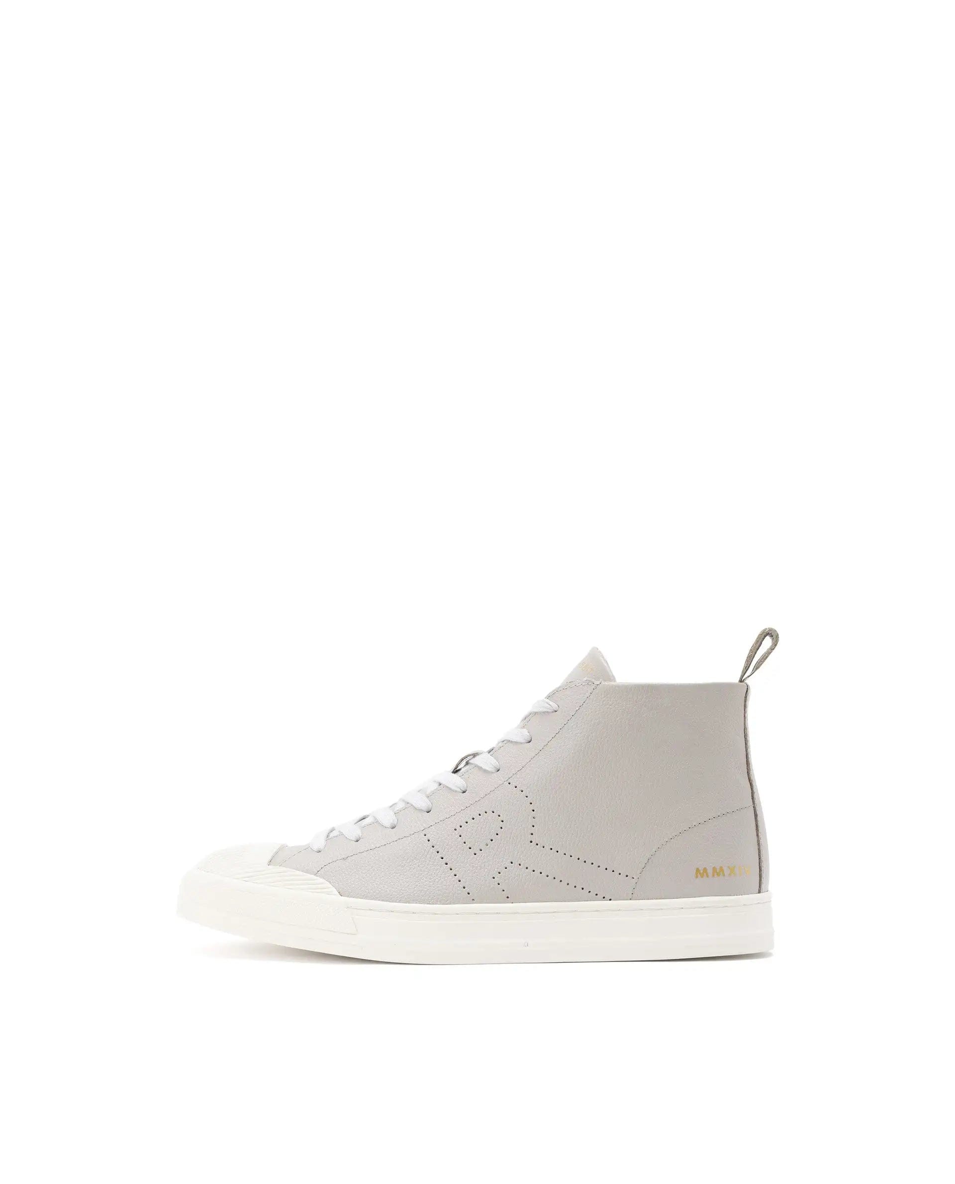 RAREZ Rare Rabbit Mens Sauron Hi Pro Light Grey Premium Milled Leather Lace Up High Top Round Toe Sneaker Shoes