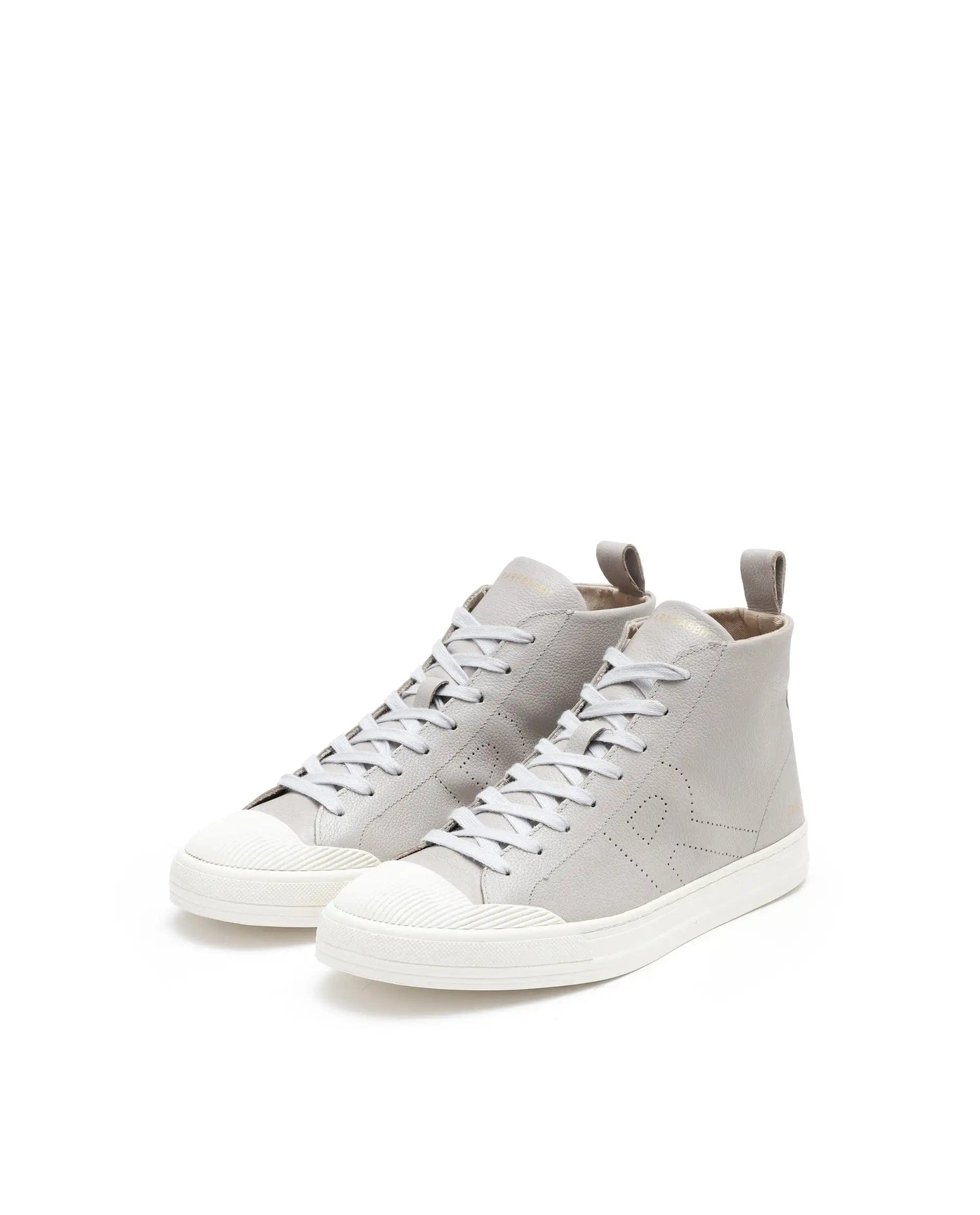 RAREZ Rare Rabbit Mens Sauron Hi Pro Light Grey Premium Milled Leather Lace Up High Top Round Toe Sneaker Shoes