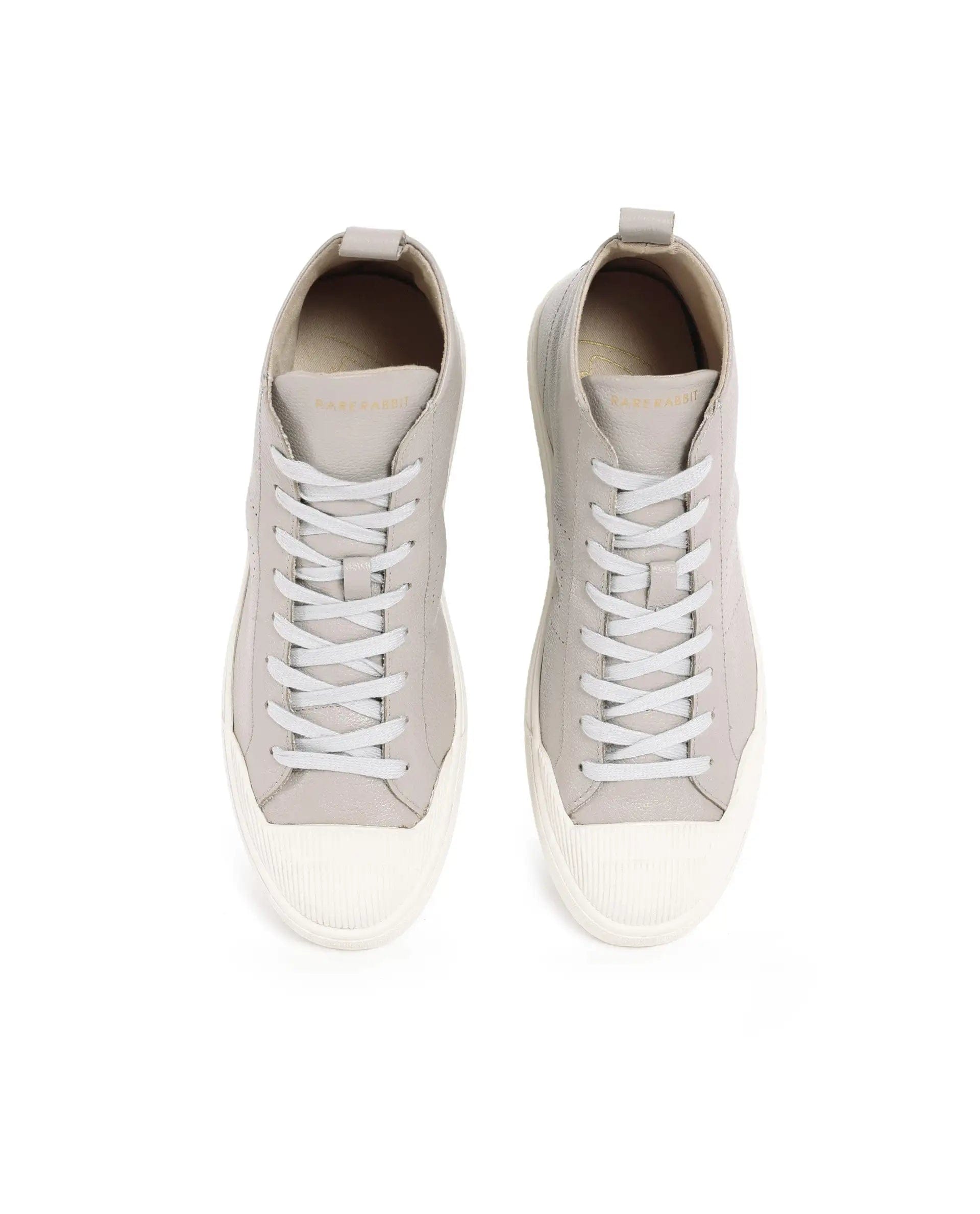 RAREZ Rare Rabbit Mens Sauron Hi Pro Light Grey Premium Milled Leather Lace Up High Top Round Toe Sneaker Shoes