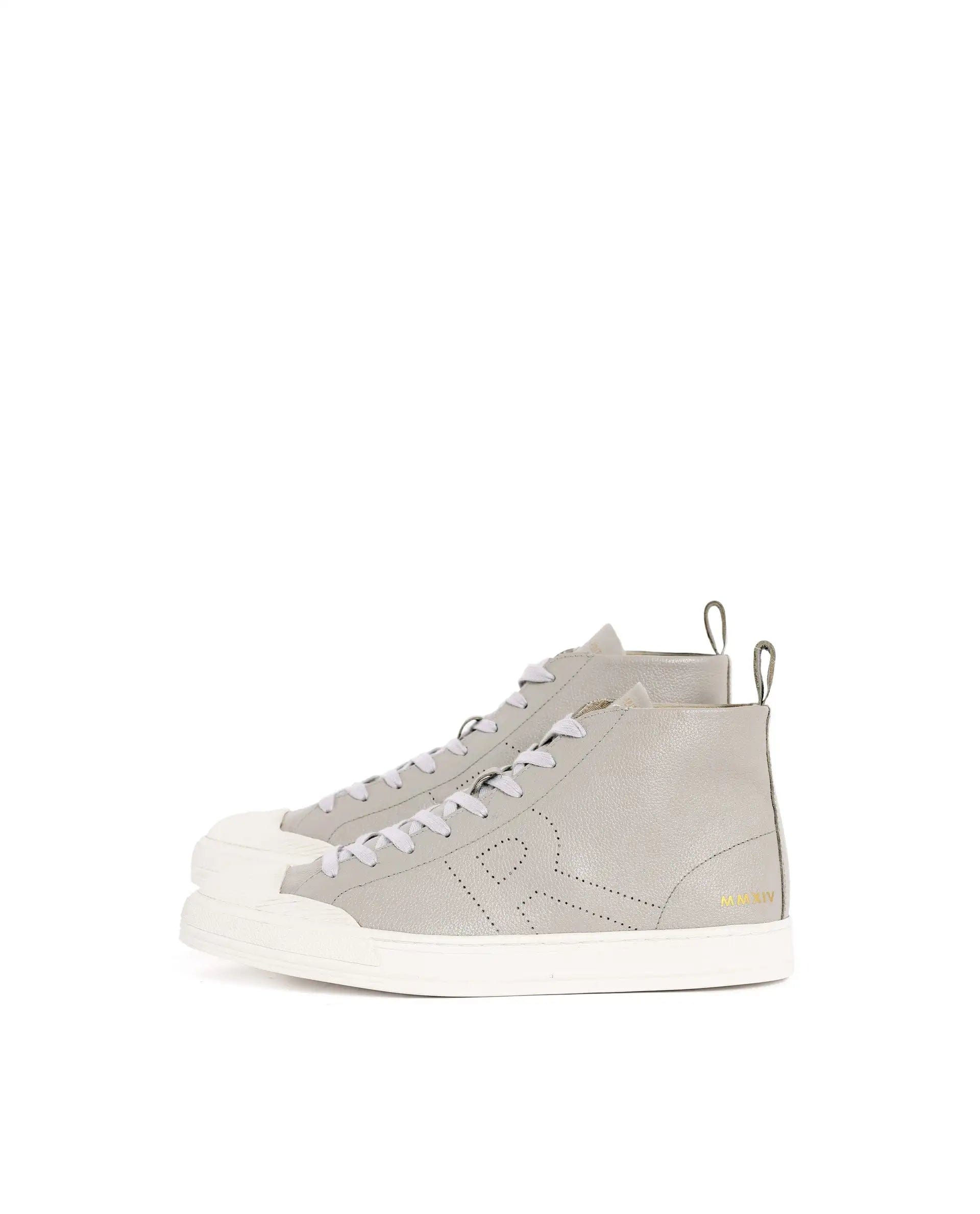 RAREZ Rare Rabbit Mens Sauron Hi Pro Light Grey Premium Milled Leather Lace Up High Top Round Toe Sneaker Shoes