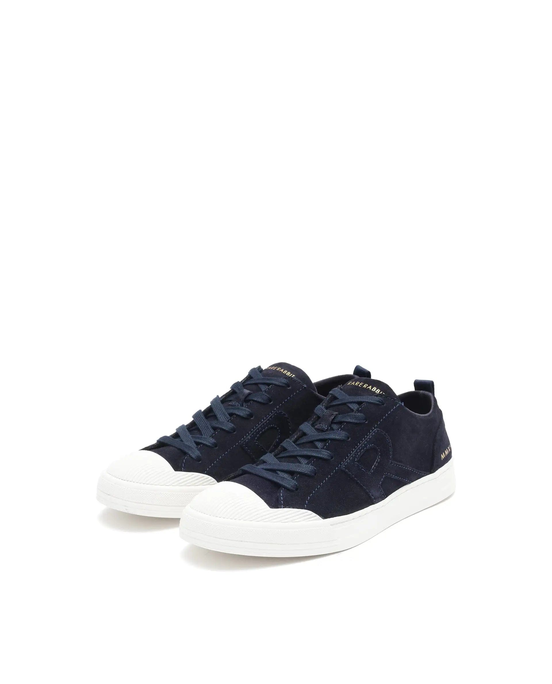 RAREZ Rare Rabbit Mens Sauron Navy Round Toe Premium Suede Lace Up Low Top Sneaker Shoes