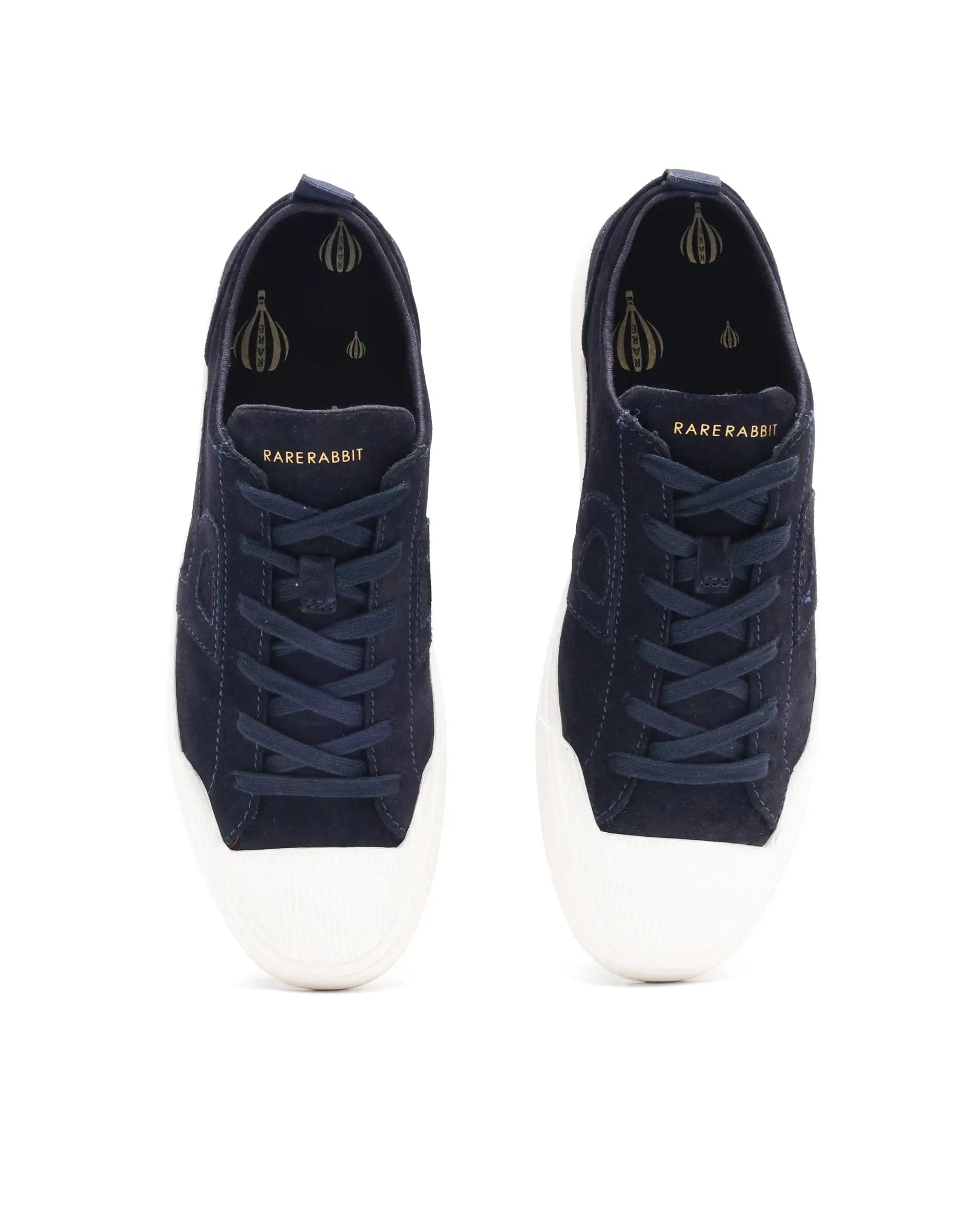 RAREZ Rare Rabbit Mens Sauron Navy Round Toe Premium Suede Lace Up Low Top Sneaker Shoes