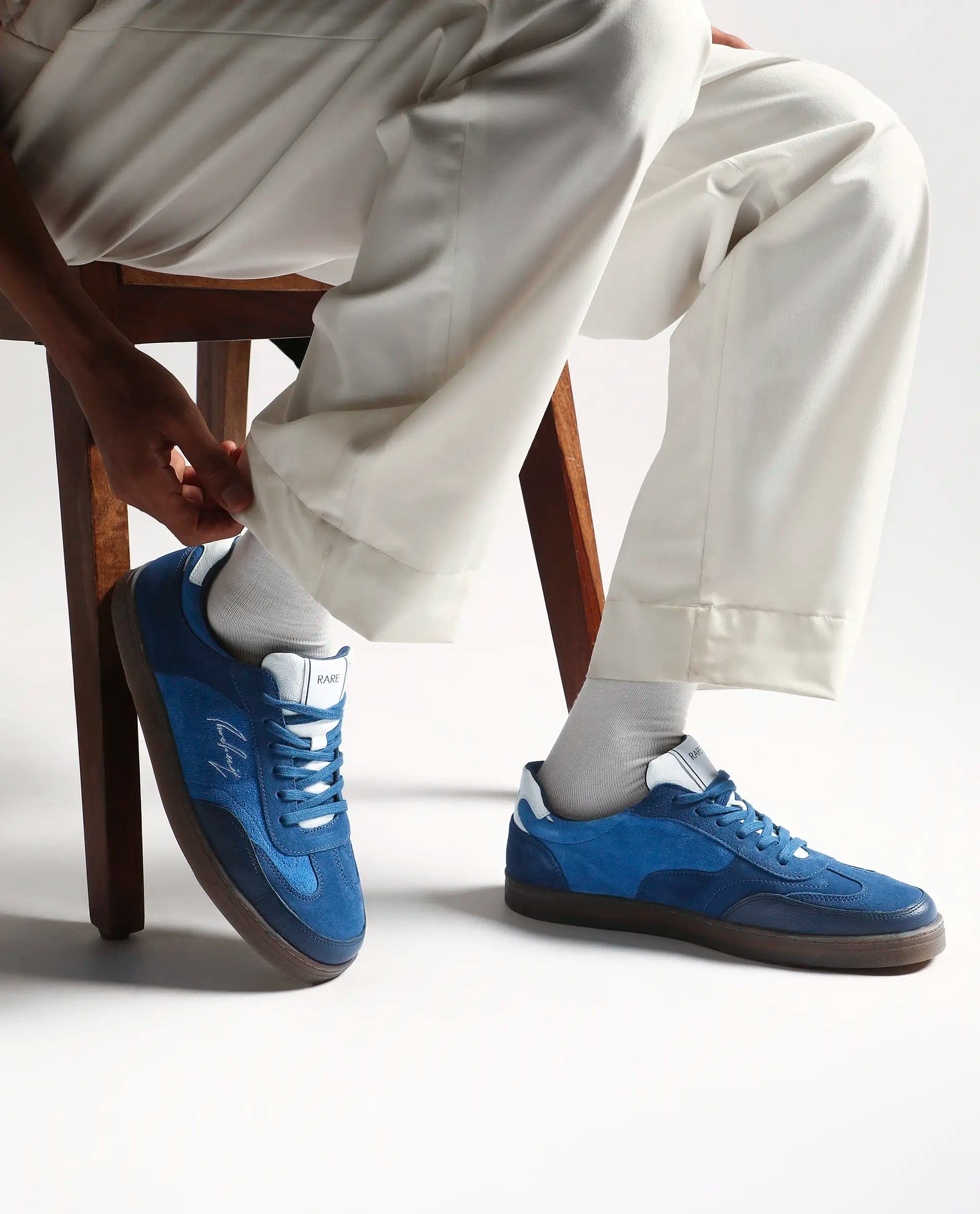 RAREZ Rare Rabbit Men's Rex Blue Leather Lace - Up Closure Sneaker
