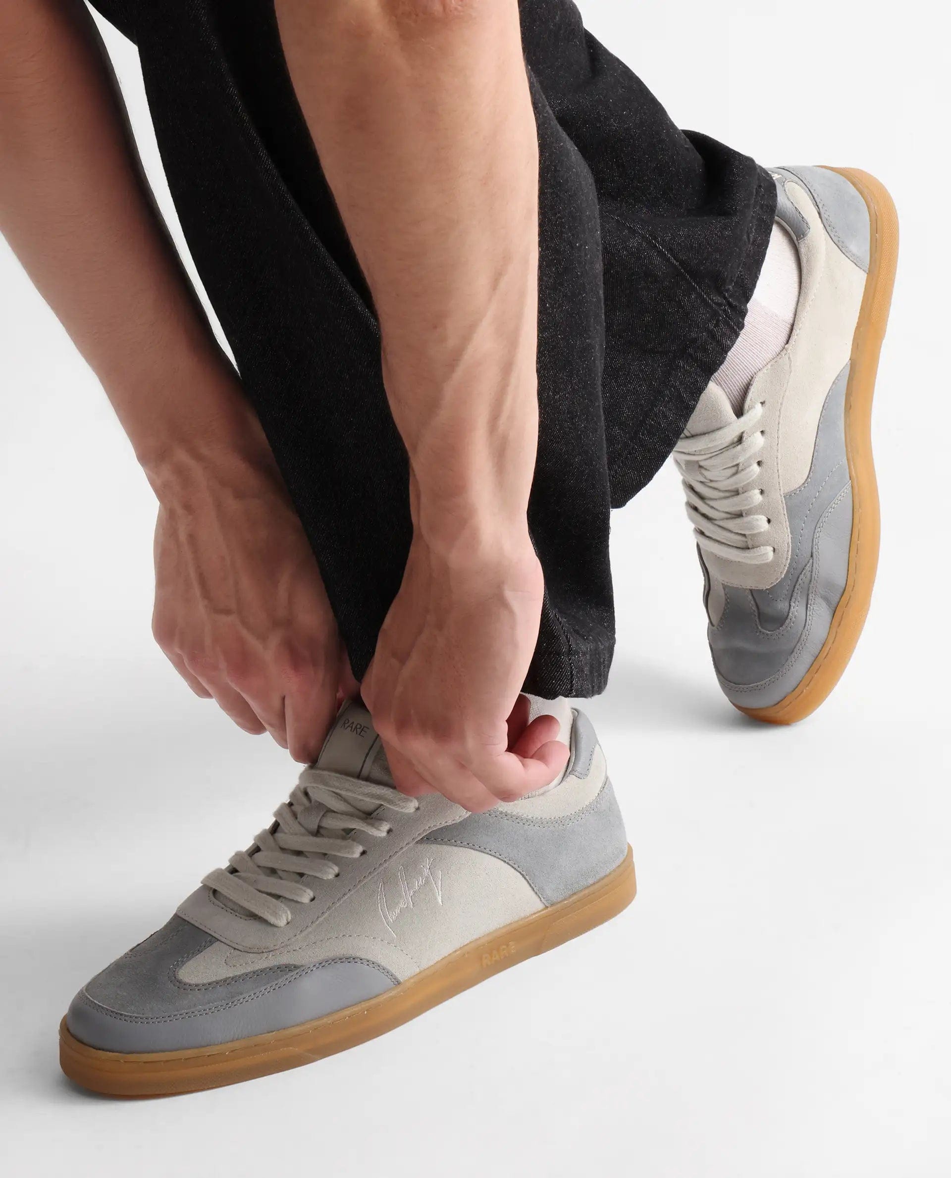 RAREZ Rare Rabbit Men's Rex Grey Leather Lace - Up Closure Sneaker