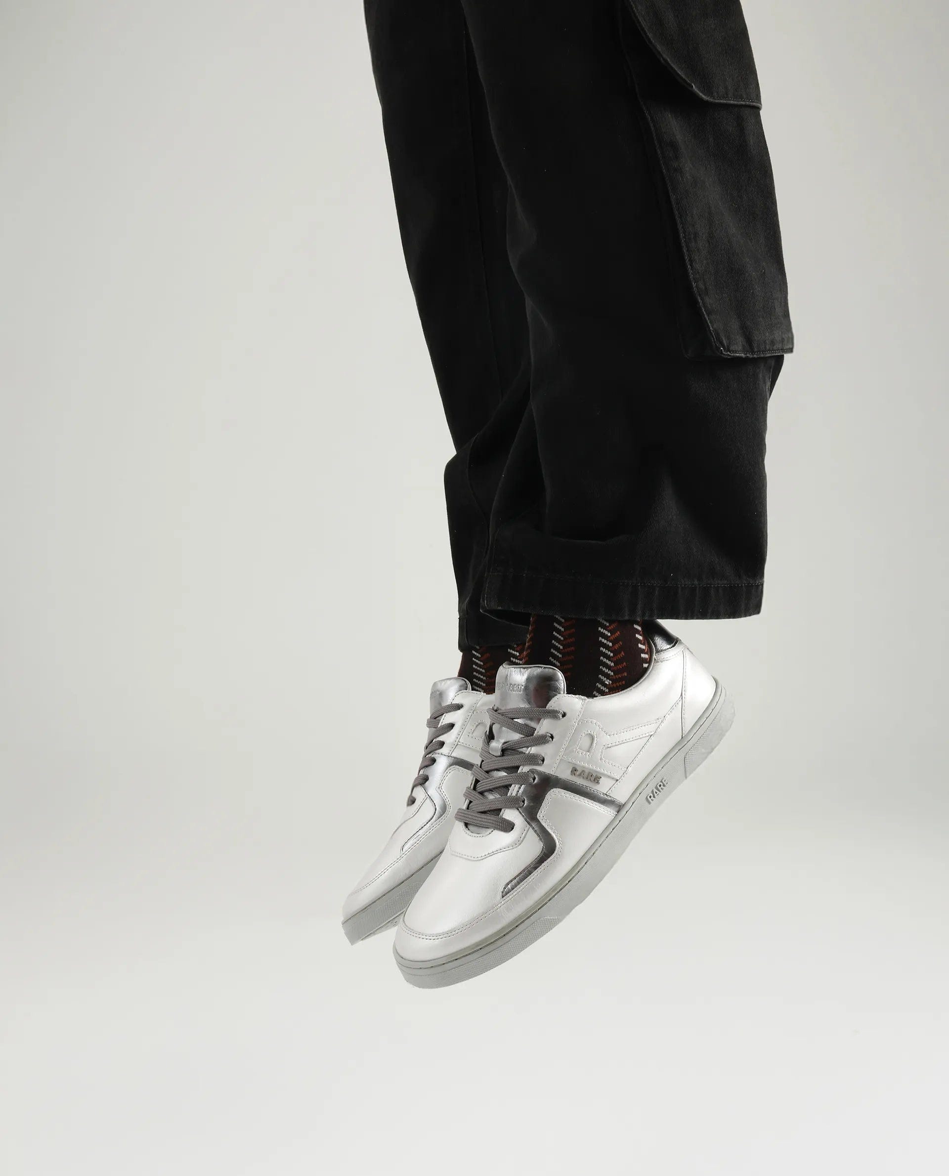 RAREZ Rare Rabbit Men's Pegasus Silver Leather Lace - Up Closure Sneaker
