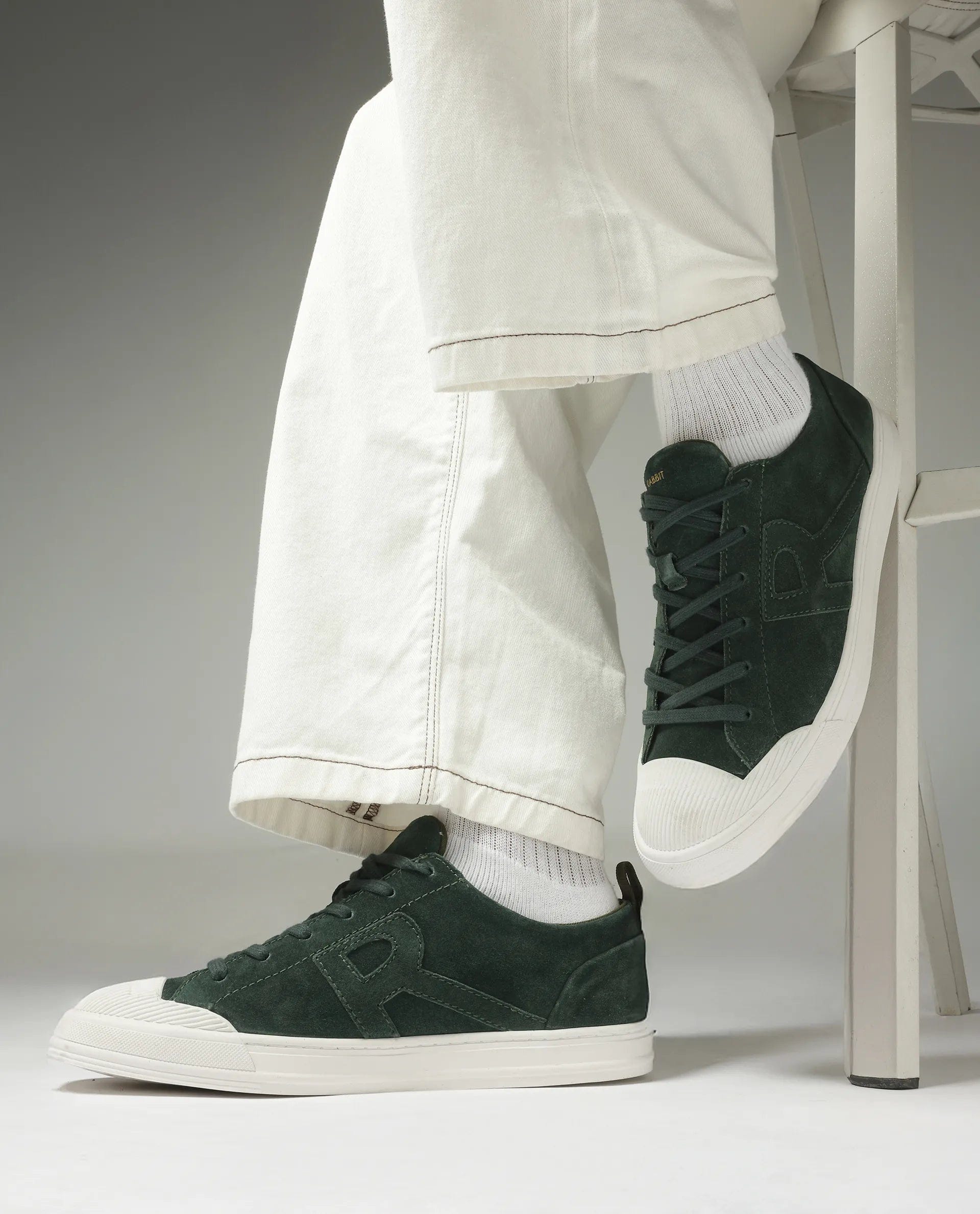 RAREZ Rare Rabbit Men Sauron Green Round Toe Premium Suede Lace Up Low Top Sneaker Shoes