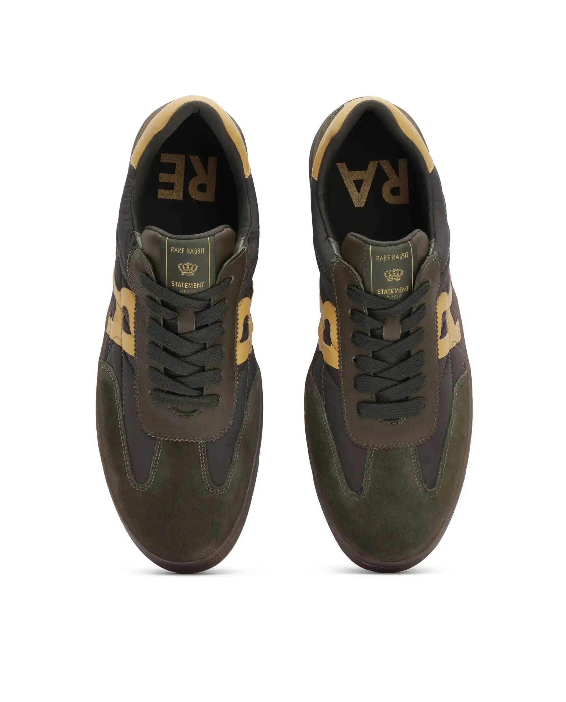 RAREZ Rare Rabbit Men Atlas Olive Genuine Suede And Parachute Dual Tone Lace - Up Sneaker Shoes