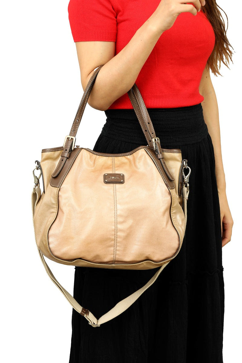 Tods G - Line Coated Canvas Leather Trim Handbag