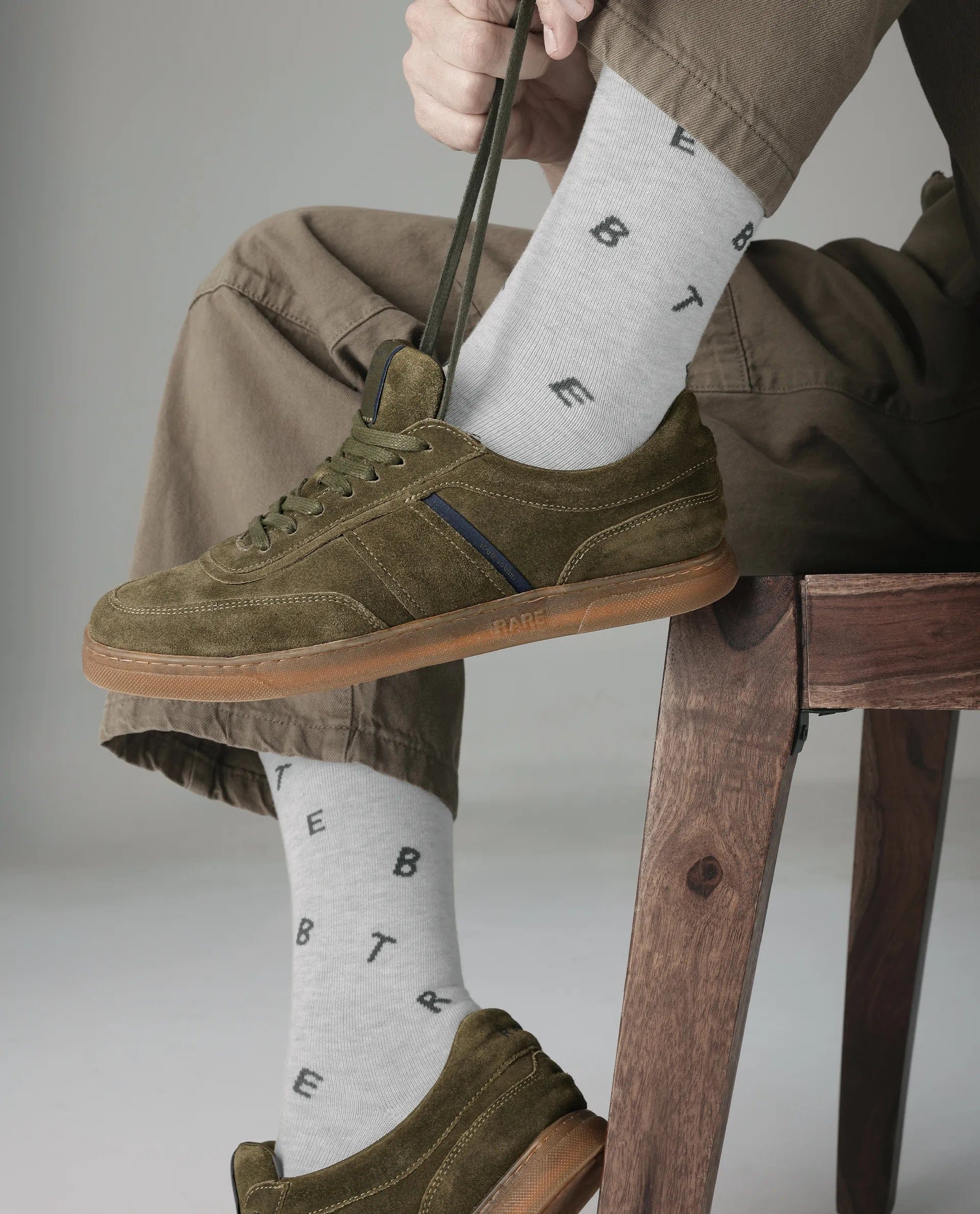 RAREZ Rare Rabbit Men Kairos Olive Premium Suede Leather Low - Top Lace - Up Sneaker Shoes
