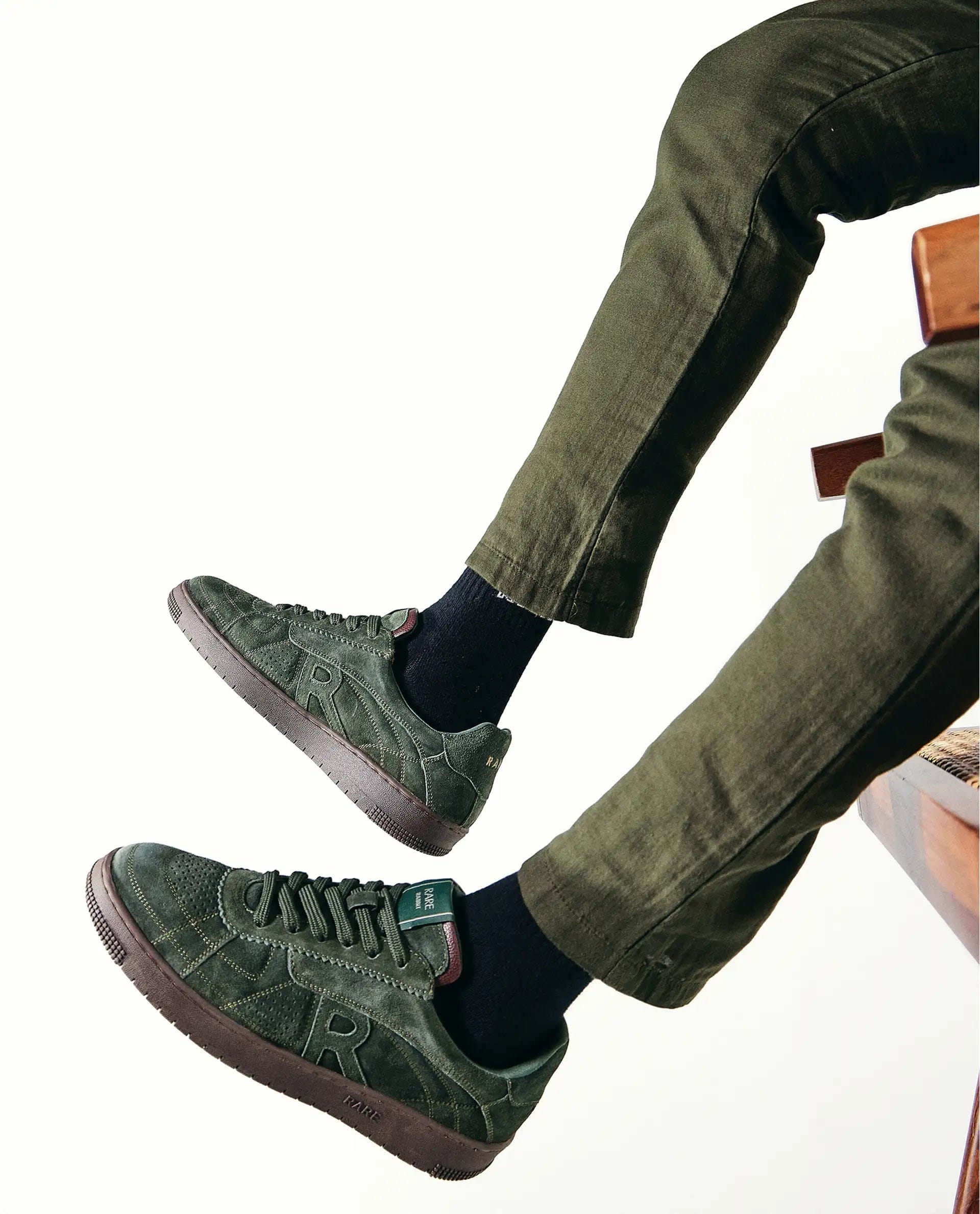 RAREZ Rare Rabbit Men's Ragno Green Genuine Suede Leather Low - Top Lace Up Sneaker Shoes