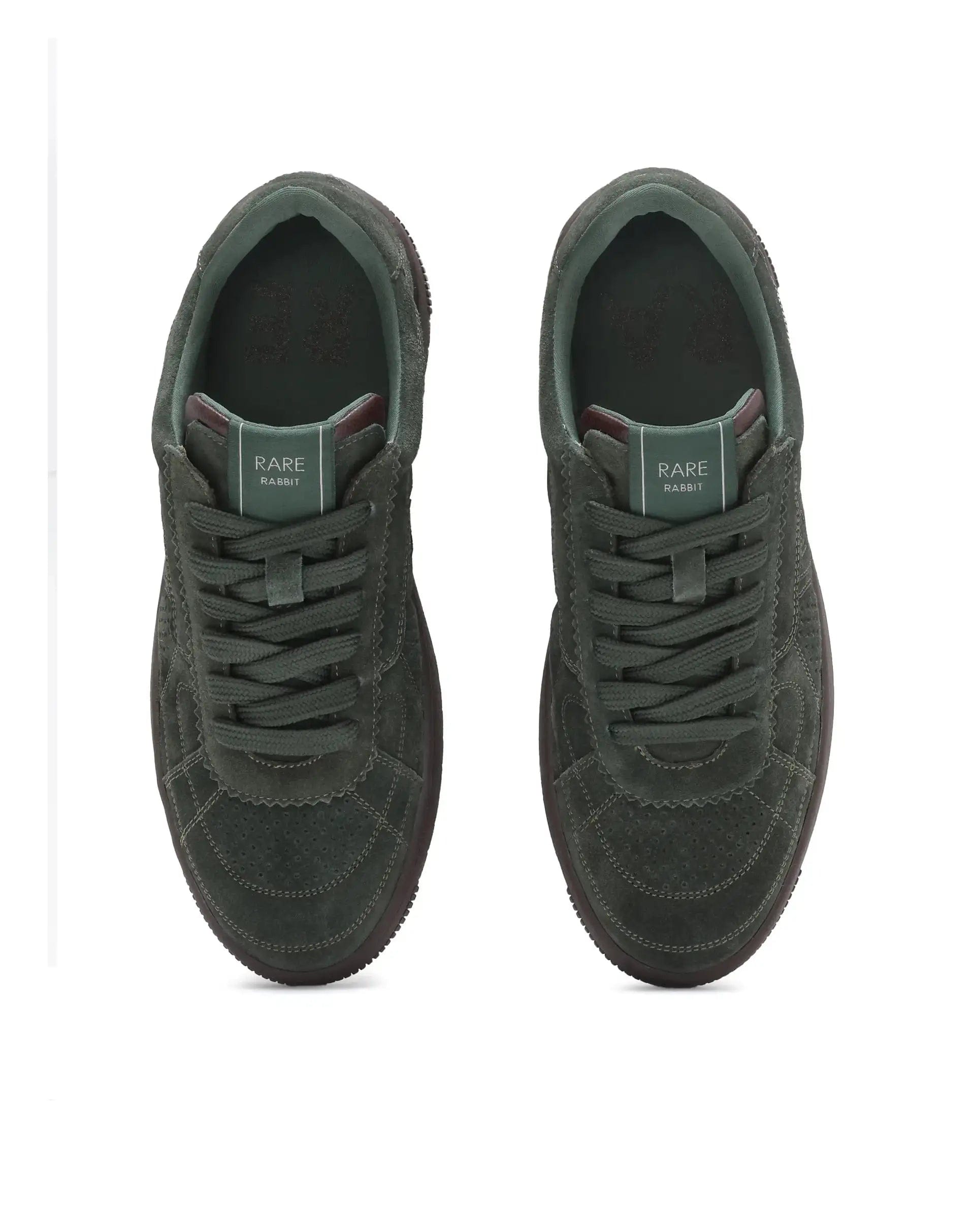 RAREZ Rare Rabbit Men's Ragno Green Genuine Suede Leather Low - Top Lace Up Sneaker Shoes