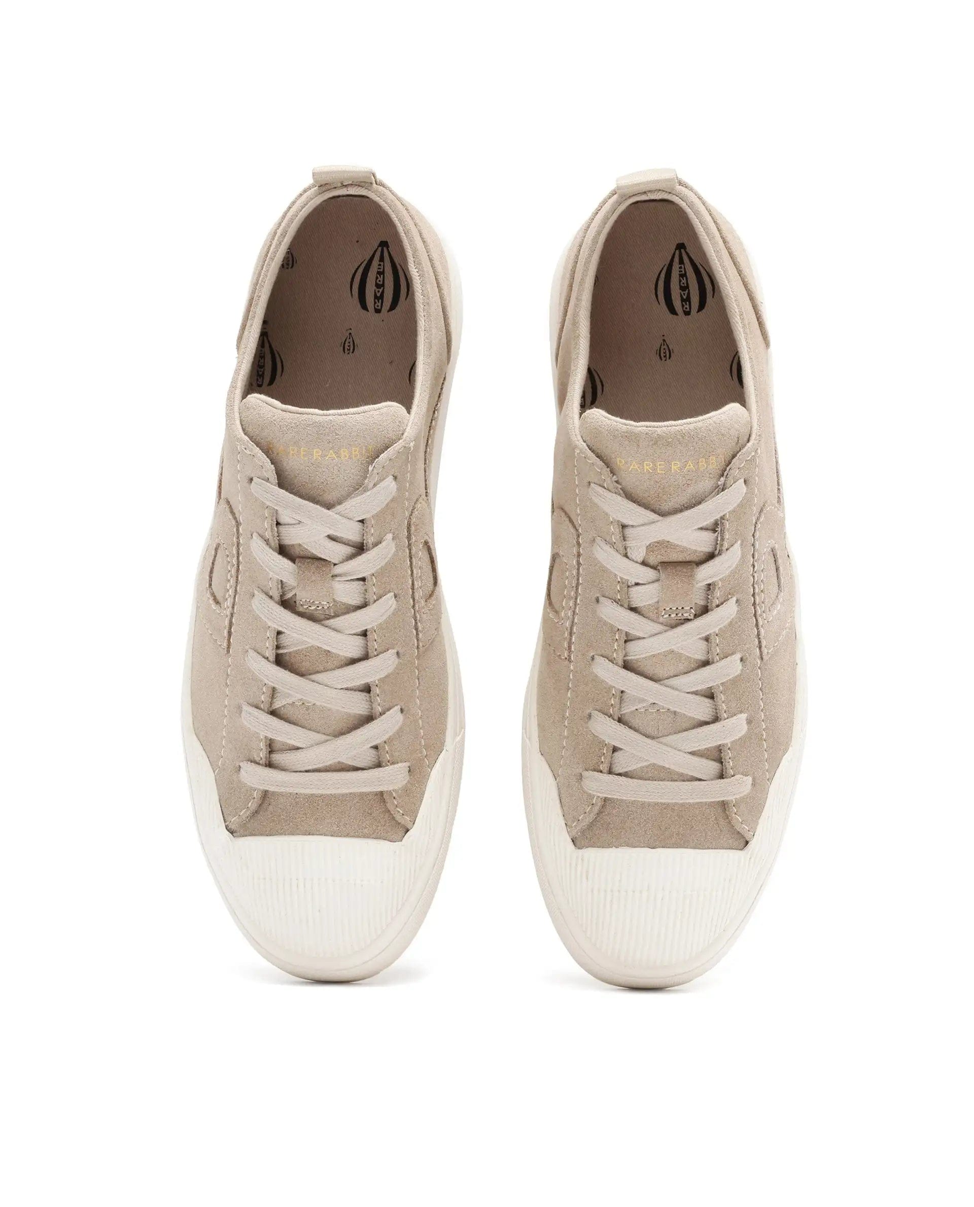 RAREZ Rare Rabbit Mens Sauron Beige Round Toe Premium Suede Lace Up Low Top Sneaker Shoes