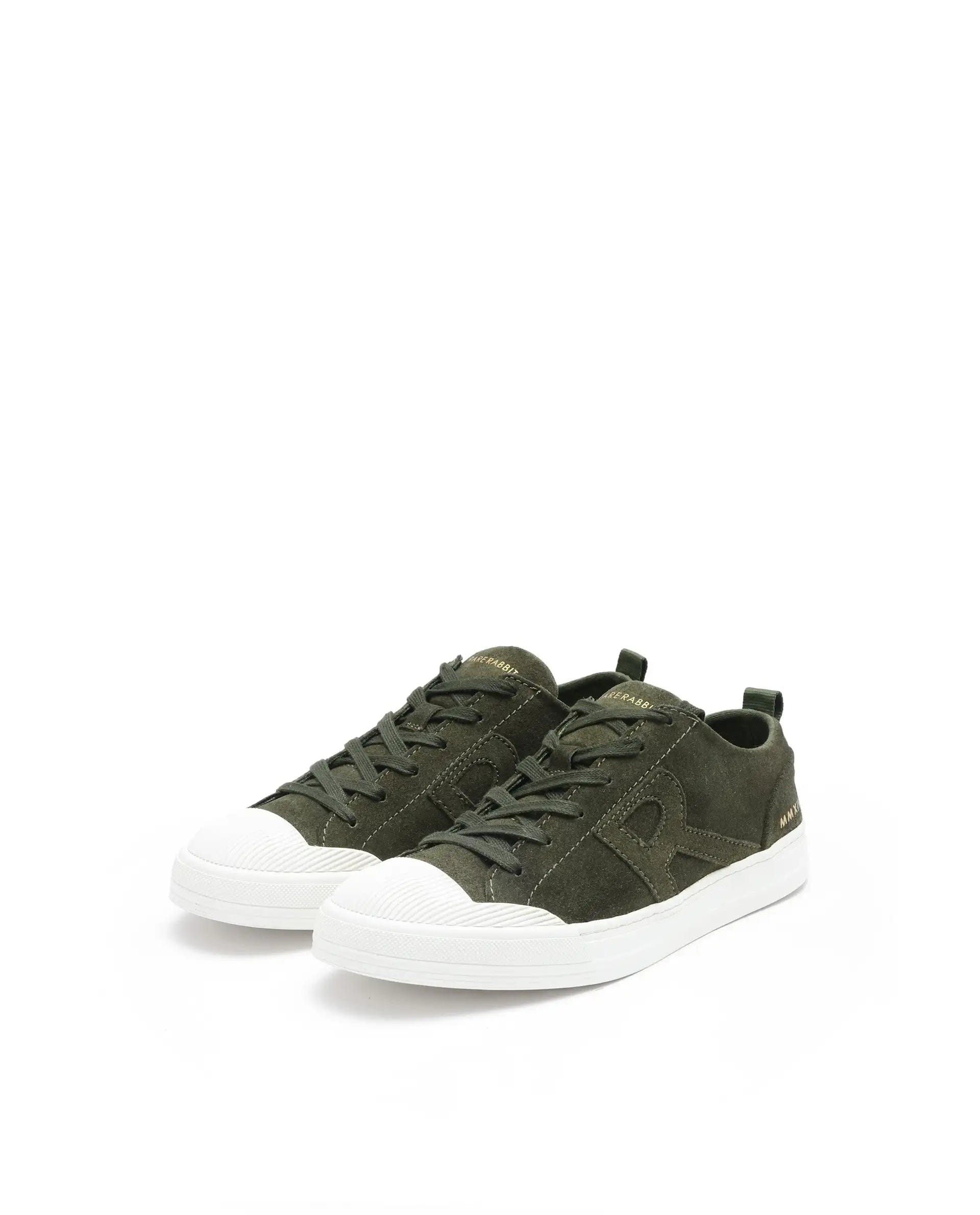 RAREZ Rare Rabbit Mens Sauron Olive Round Toe Premium Suede Lace Up Low Top Sneaker Shoes