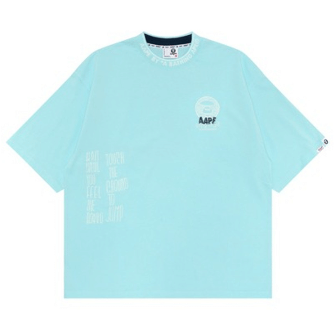 BAPE AAPE T - SHIRT WITH SLOGAN LOGO EMBROIDERY BLUE