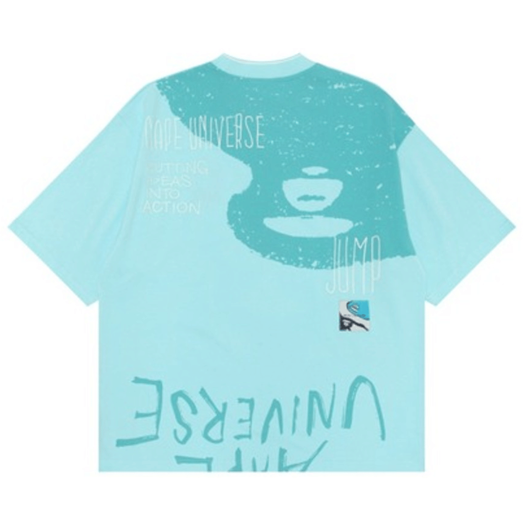 BAPE AAPE T - SHIRT WITH SLOGAN LOGO EMBROIDERY BLUE