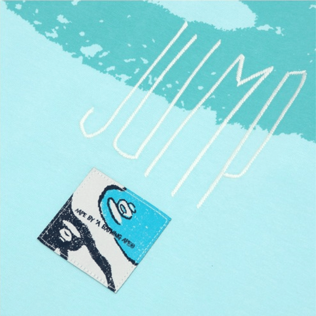 BAPE AAPE T - SHIRT WITH SLOGAN LOGO EMBROIDERY BLUE
