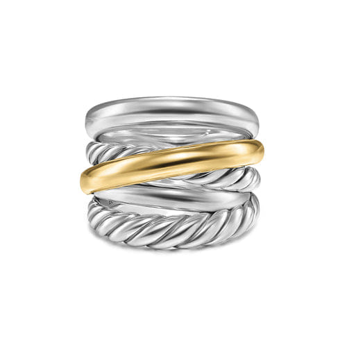 David Yurman Crossover Five Row Ring in Sterling Silver with 14K Yellow Gold, 17.5 mm, Size 8