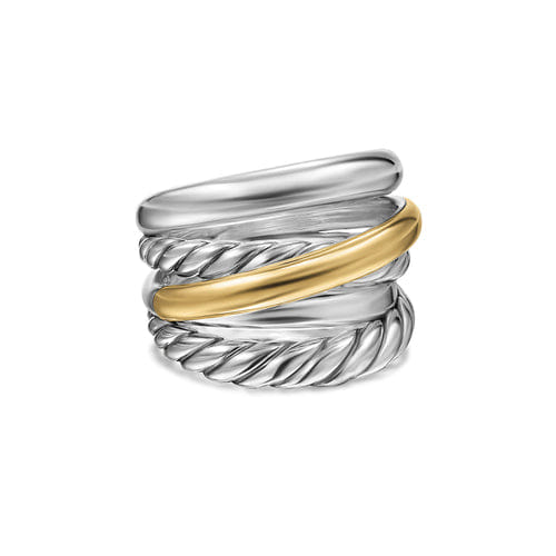 David Yurman Crossover Five Row Ring in Sterling Silver with 14K Yellow Gold, 17.5 mm, Size 8
