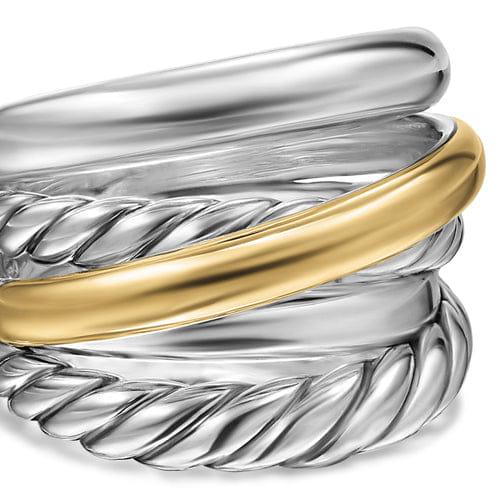 David Yurman Crossover Five Row Ring in Sterling Silver with 14K Yellow Gold, 17.5 mm, Size 8