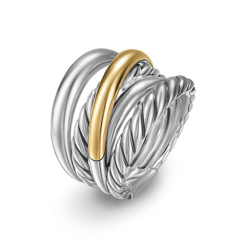 David Yurman Crossover Five Row Ring in Sterling Silver with 14K Yellow Gold, 17.5 mm, Size 7