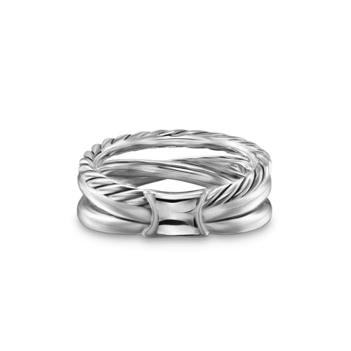 David Yurman Crossover Three Row Ring in Sterling Silver with 18K Yellow Gold and Diamonds, 7 mm, Size 7