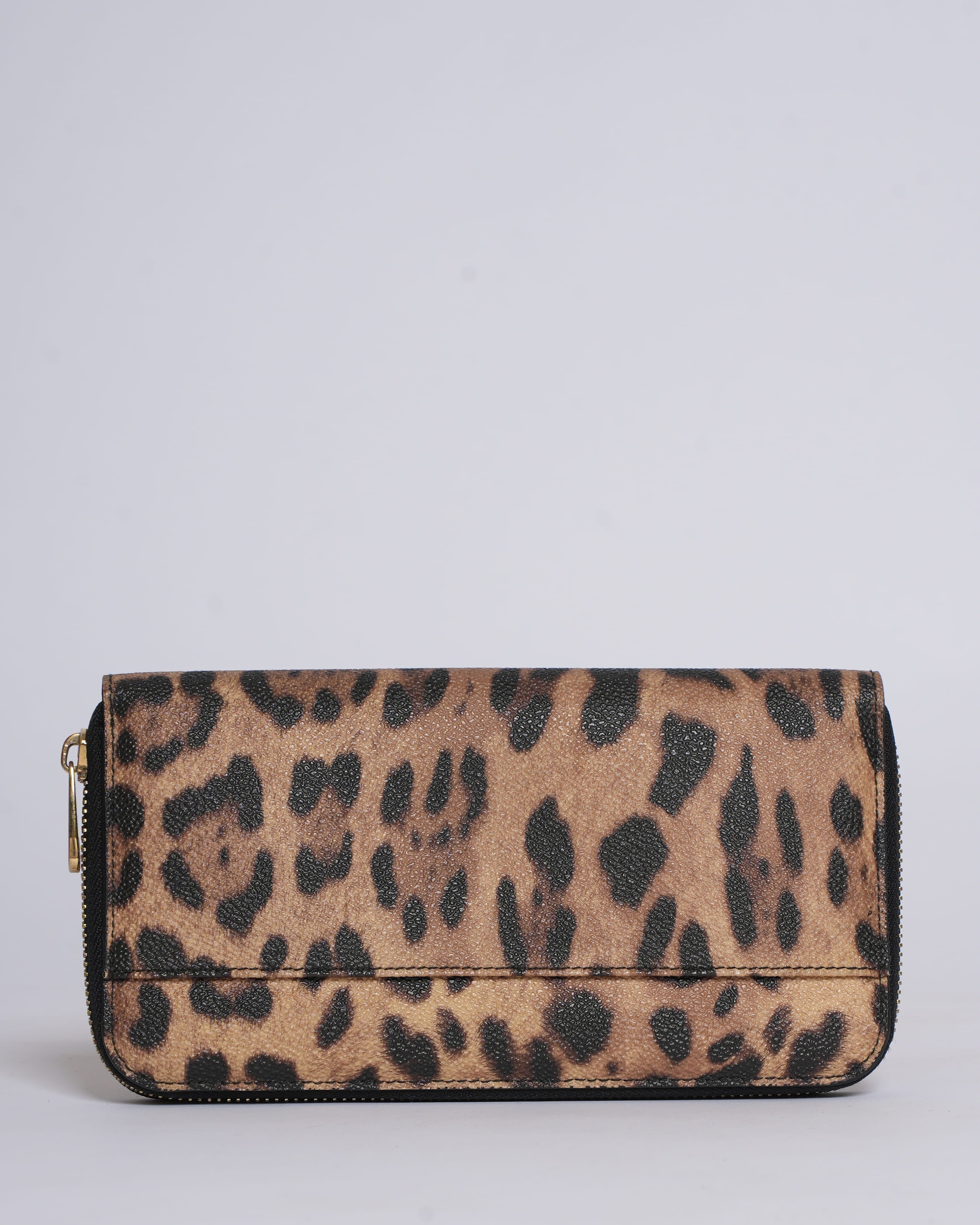 Dolce & Gabbana Leopard Print Coated Canvas Zip - Around Wallet
