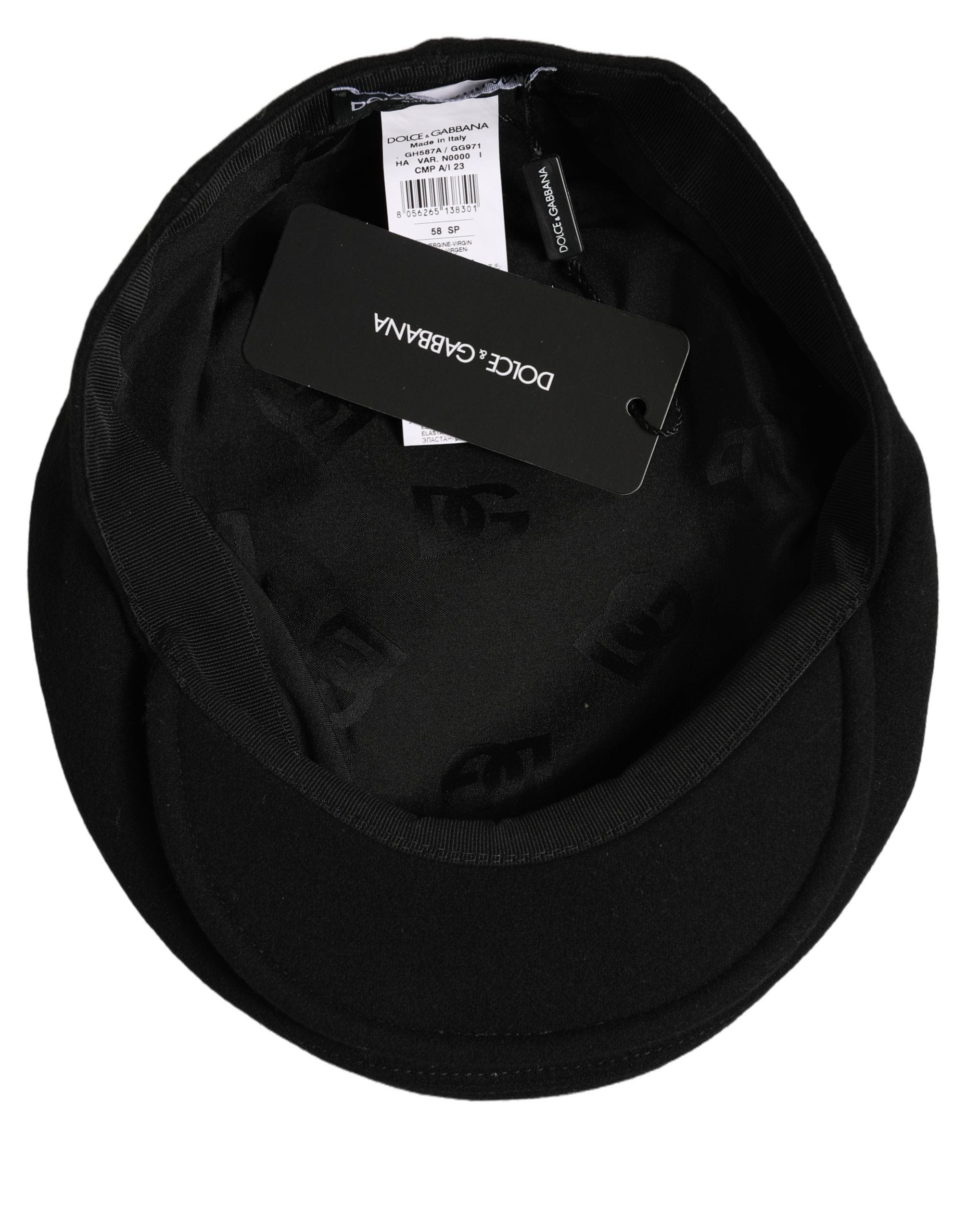 Dolce & Gabbana Men Black Wool Blend Flat Cloth Newsboy Cap Men's Hat