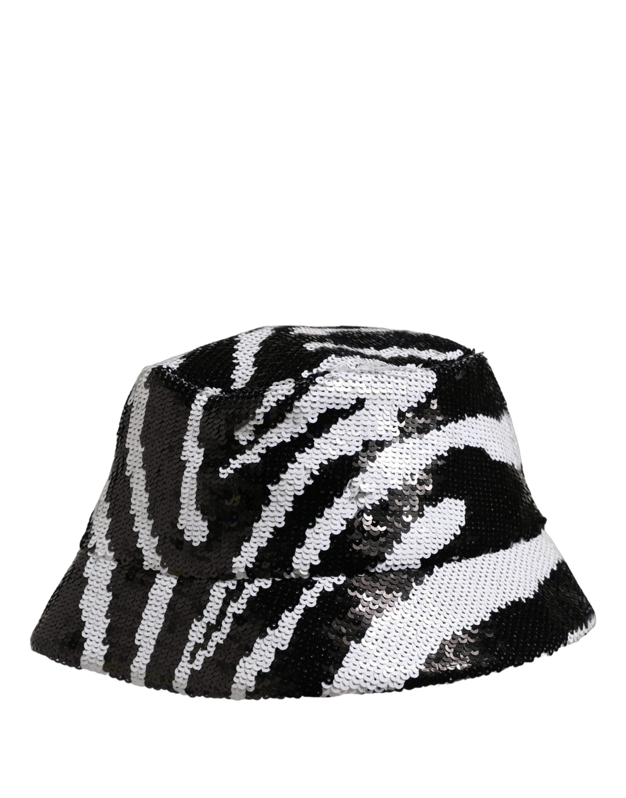 Dolce & Gabbana Men Black White Zebra Sequin Bucket Cap Men's Hat