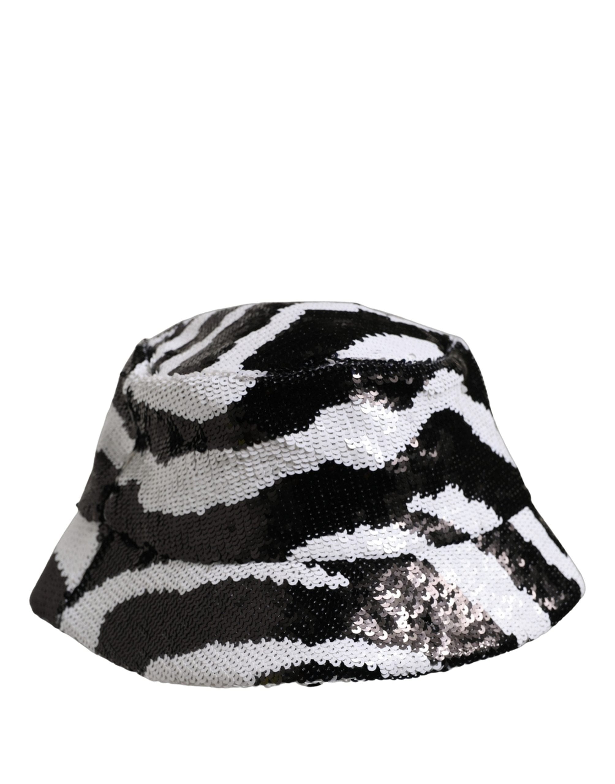 Dolce & Gabbana Men Black White Zebra Sequin Bucket Cap Men's Hat