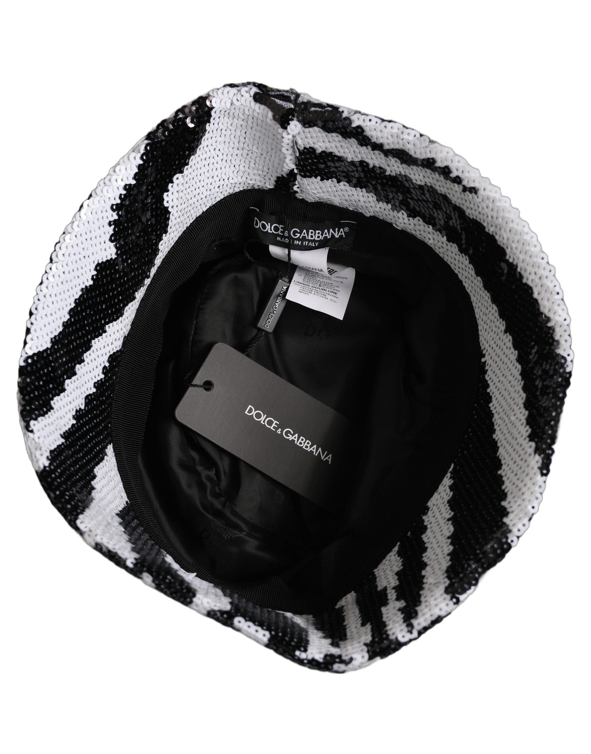 Dolce & Gabbana Men Black White Zebra Sequin Bucket Cap Men's Hat