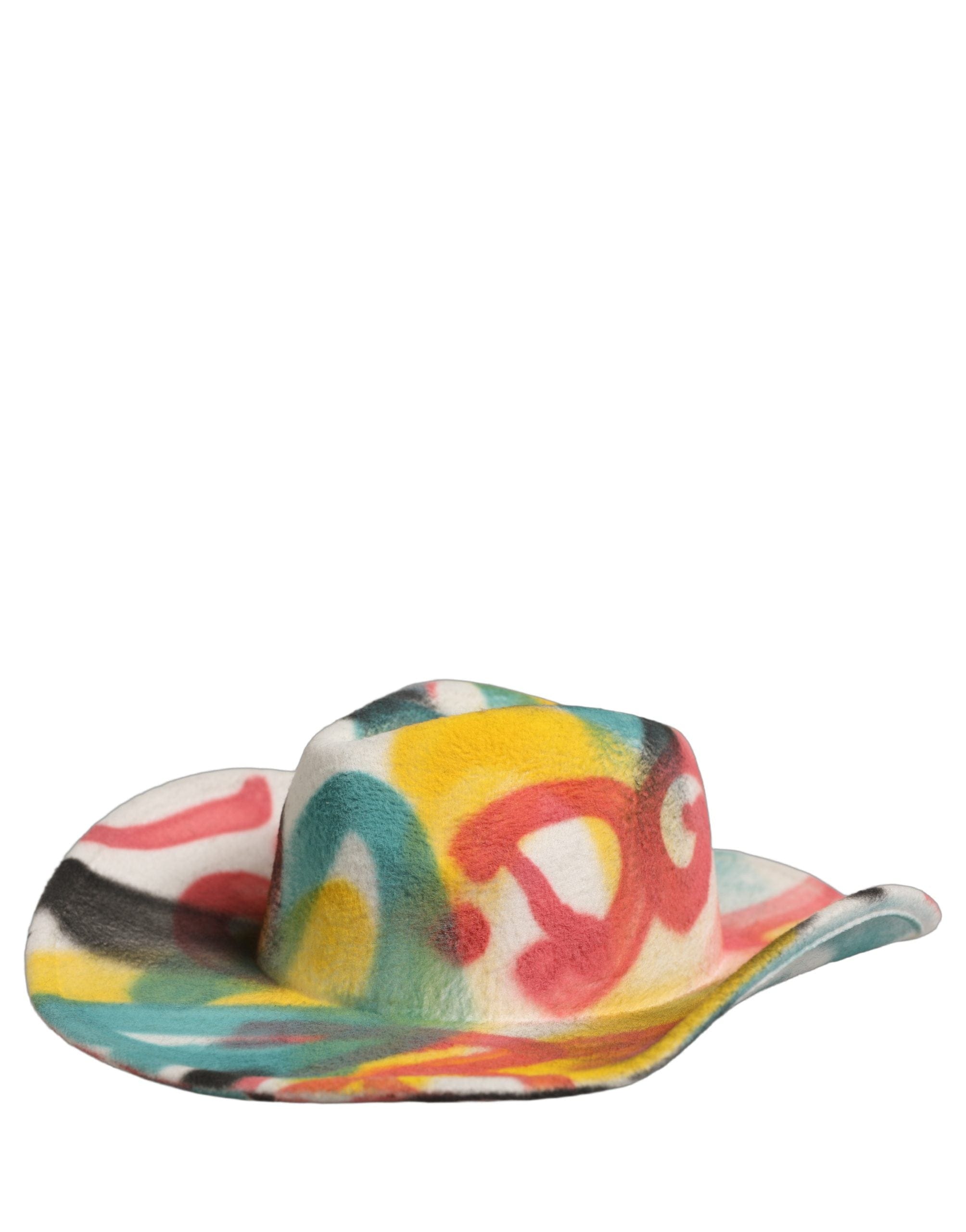 Dolce & Gabbana Men White Graffiti Wide Brim Fedora Capello Men's Hat