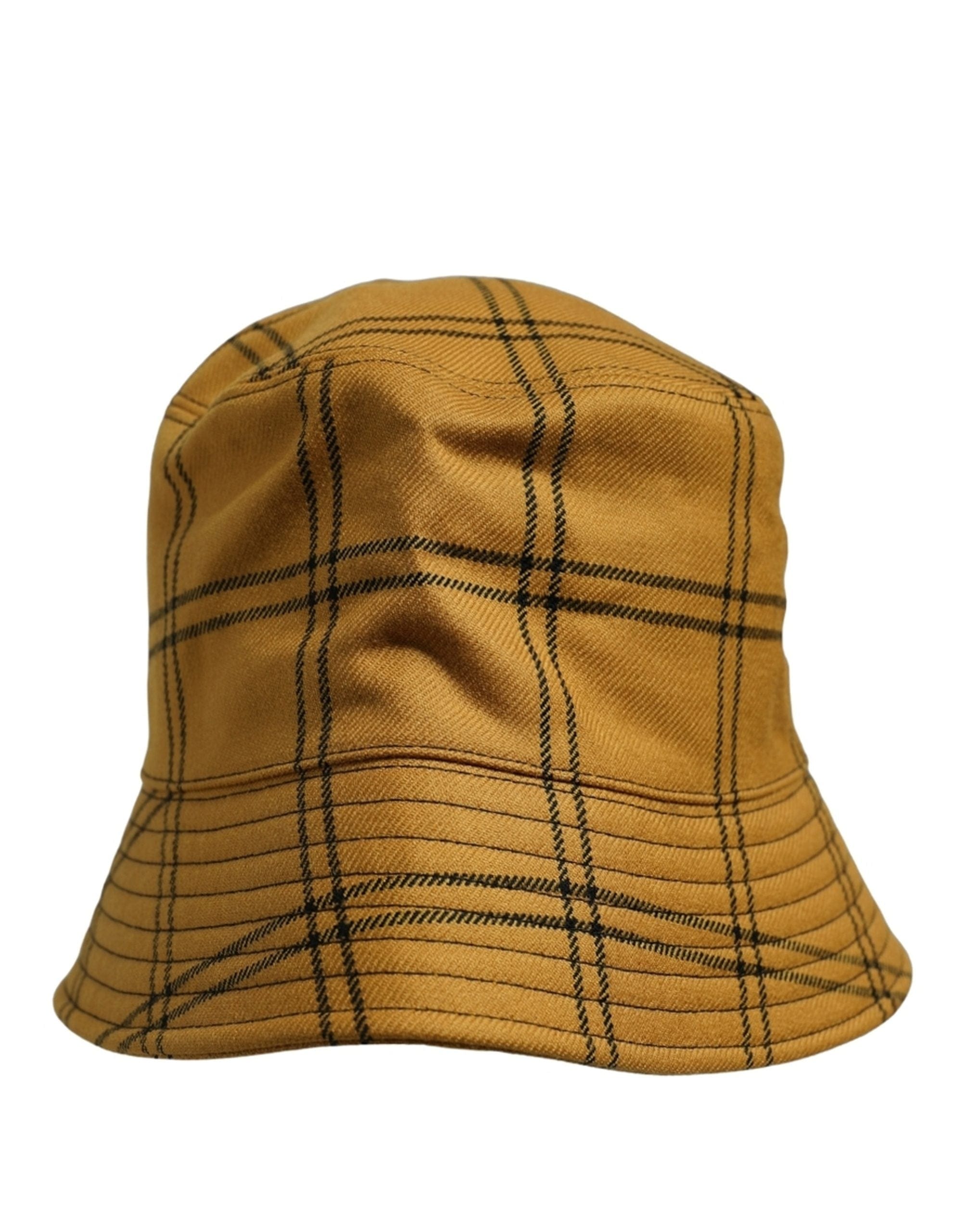 Dolce & Gabbana Men Dark Yellow Check Wide Brim Bucket Cap Men's Hat