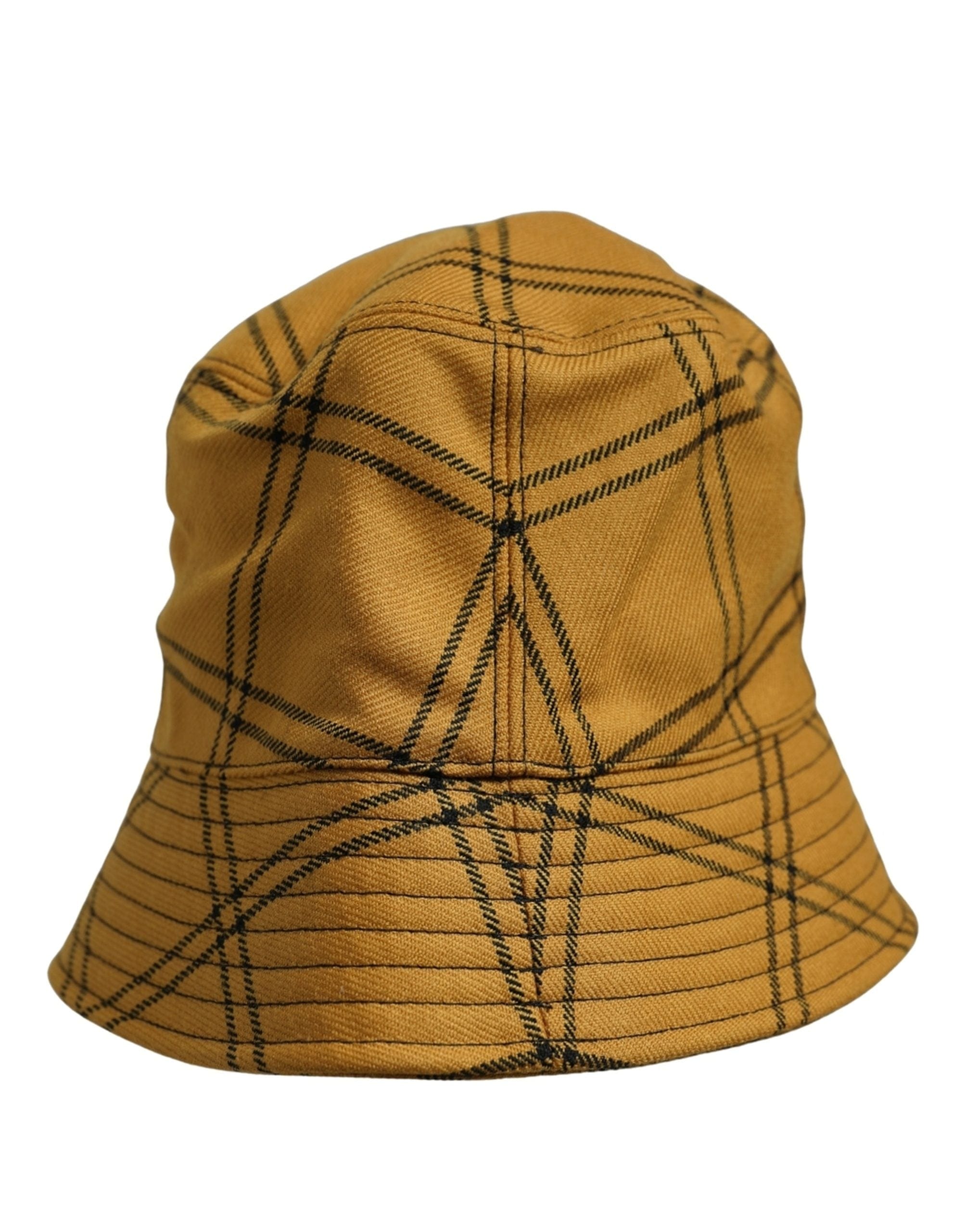 Dolce & Gabbana Men Dark Yellow Check Wide Brim Bucket Cap Men's Hat