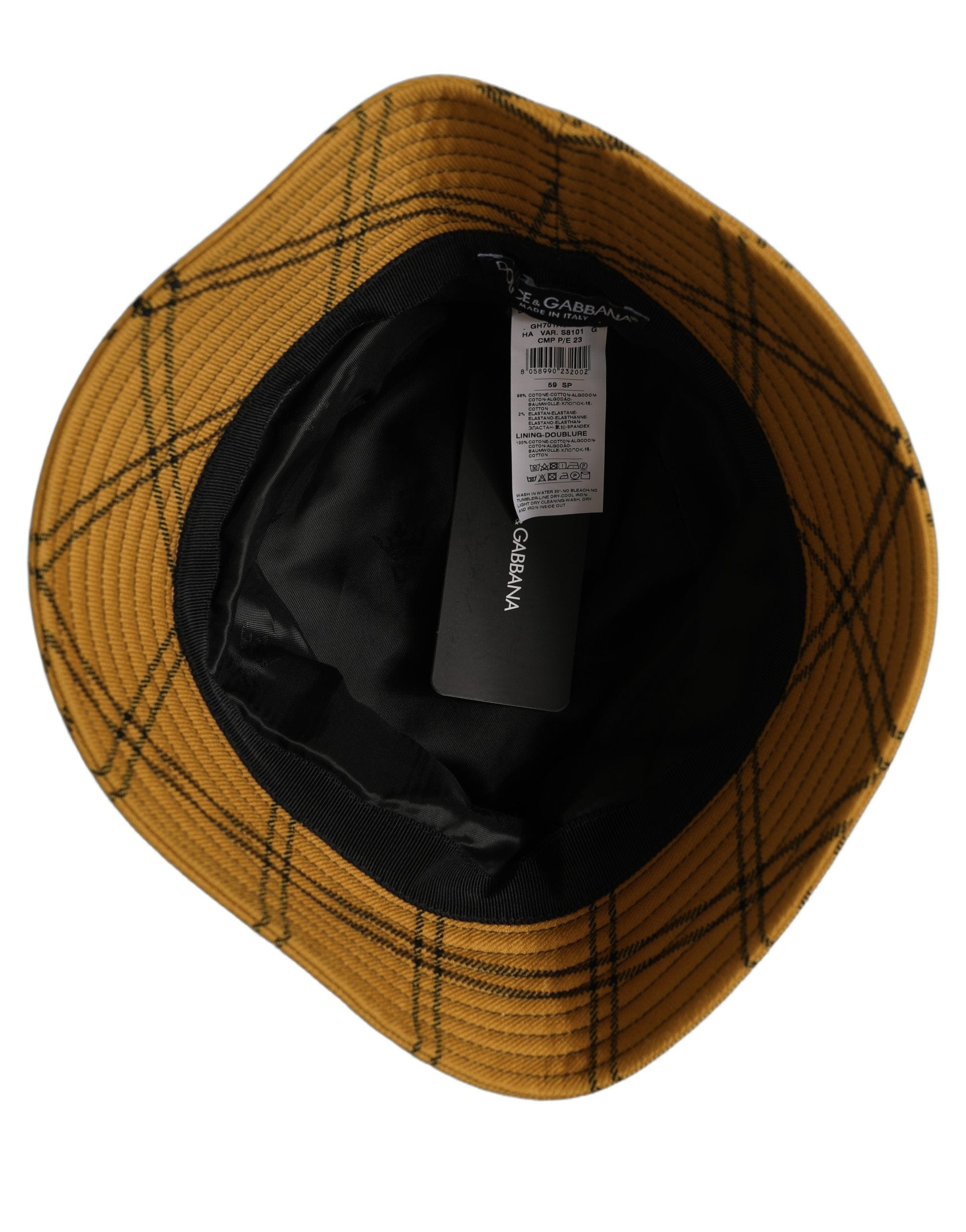 Dolce & Gabbana Men Dark Yellow Check Wide Brim Bucket Cap Men's Hat