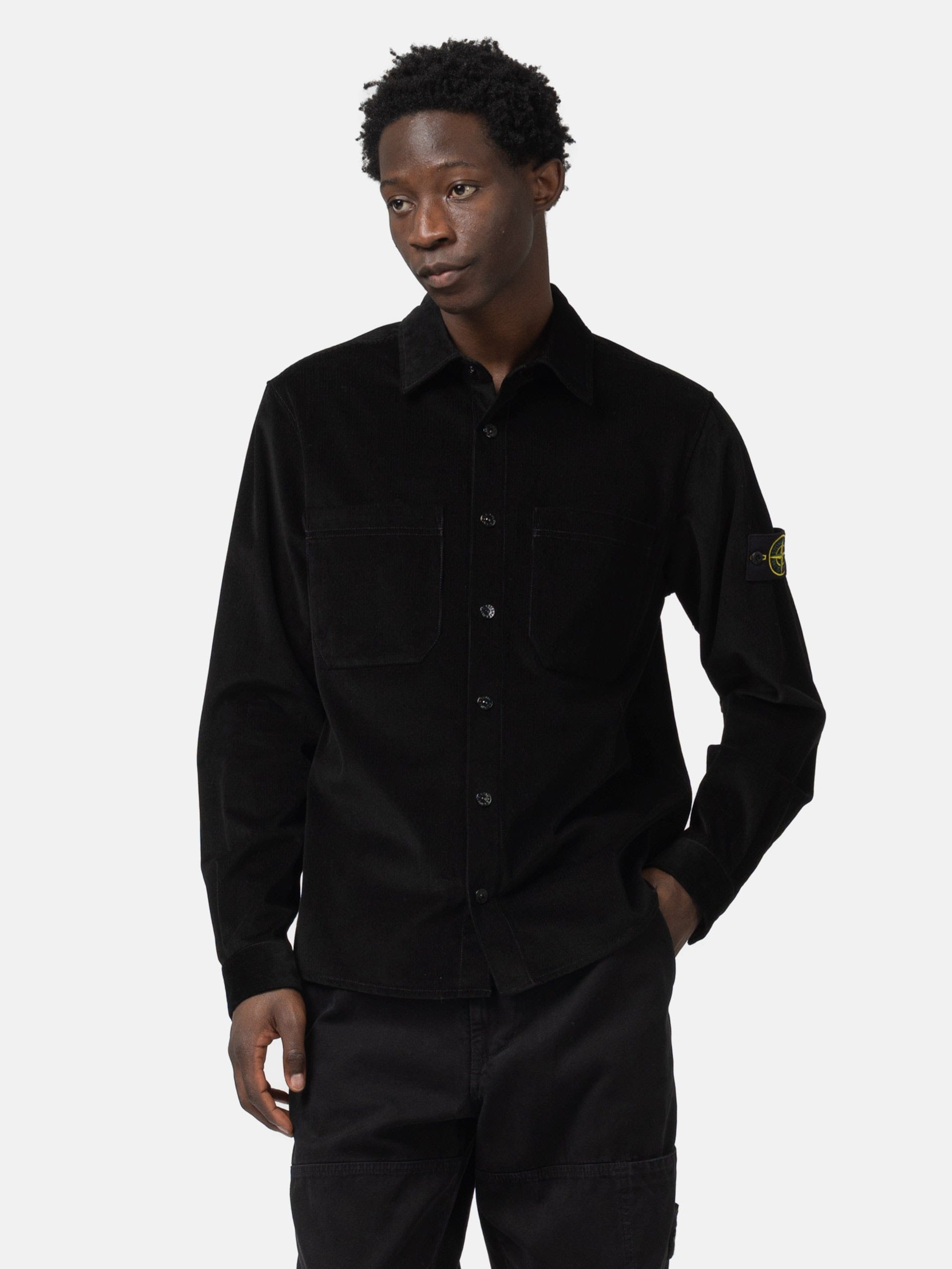 Stone Island Cotton Micro - Corduroy Overshirt Black