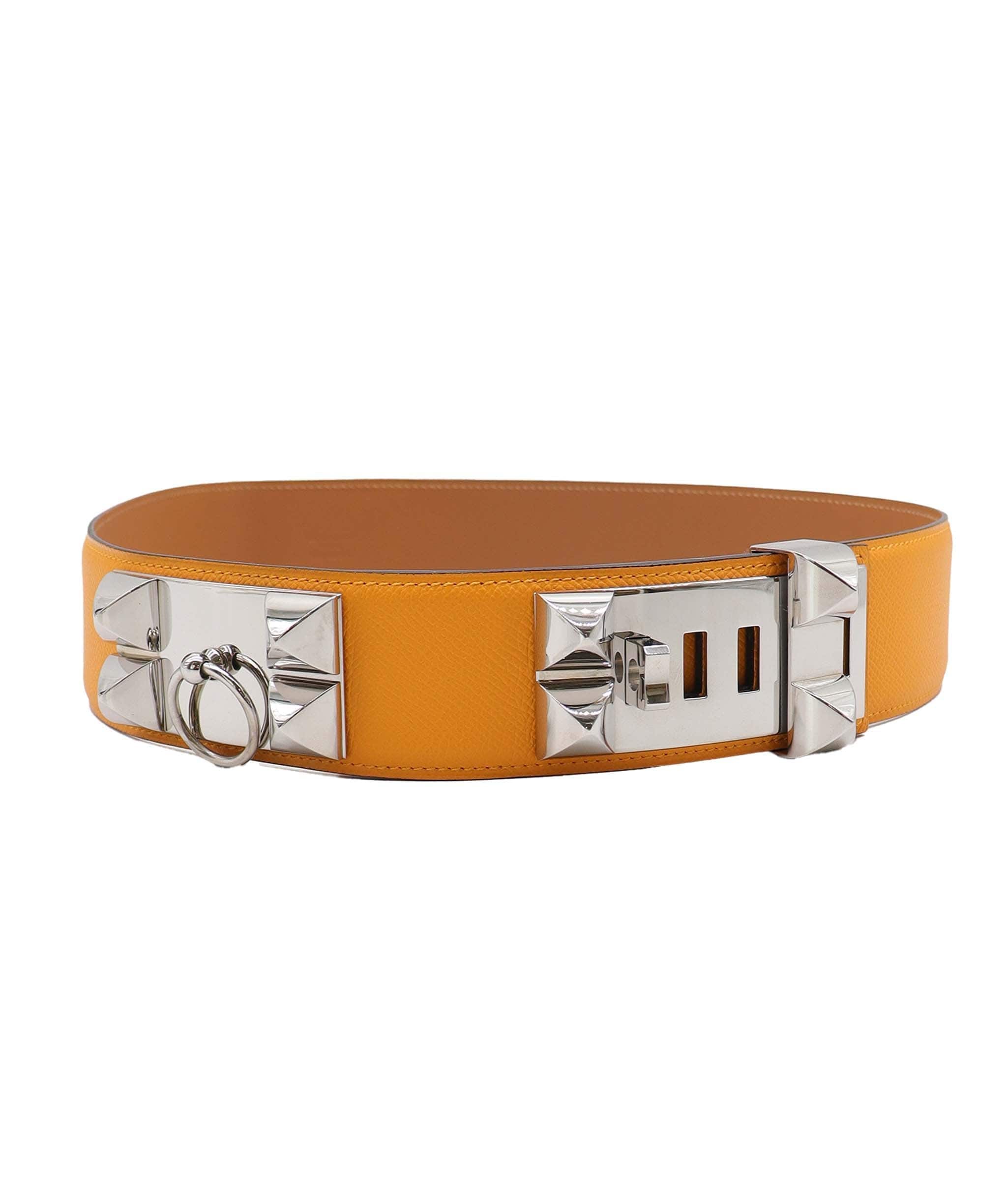 Hermès Collier De Chien Belt Jaune D'or Epsom PHW #P SKC1839