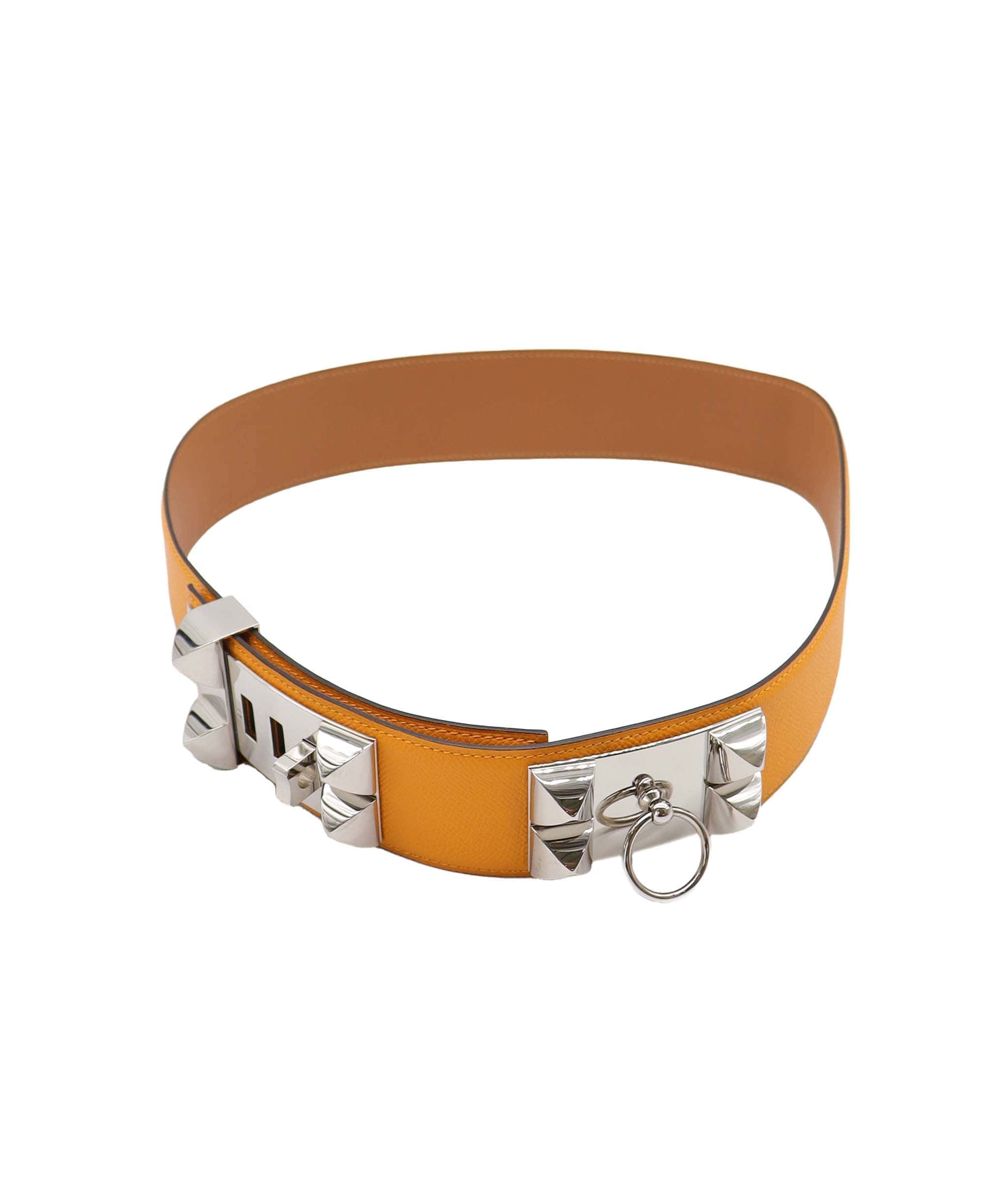 Hermès Collier De Chien Belt Jaune D'or Epsom PHW #P SKC1839