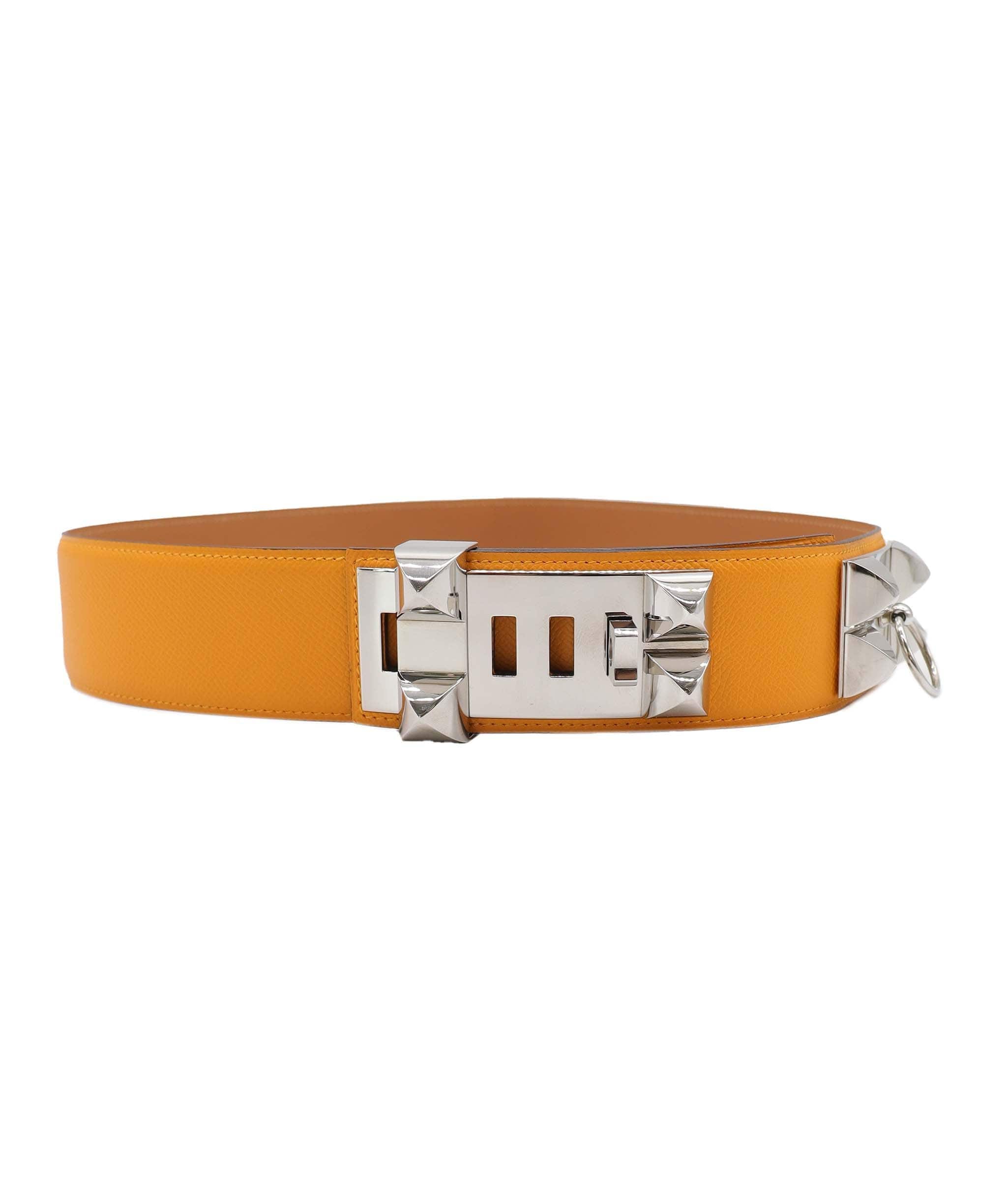 Hermès Collier De Chien Belt Jaune D'or Epsom PHW #P SKC1839
